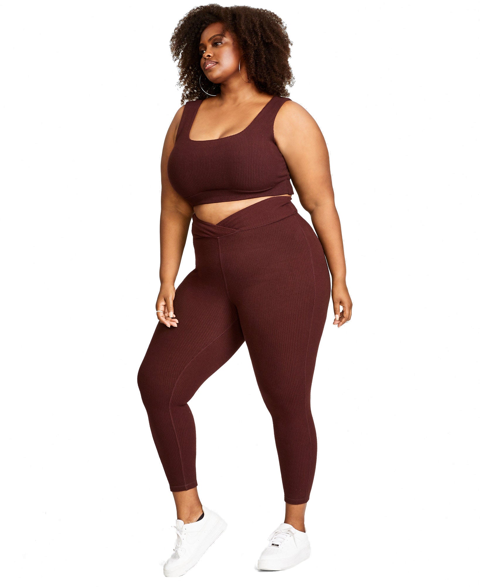 Nina Parker Women Plus Trendy Hacci Ribbed Leggings Bittersweet Chocolate