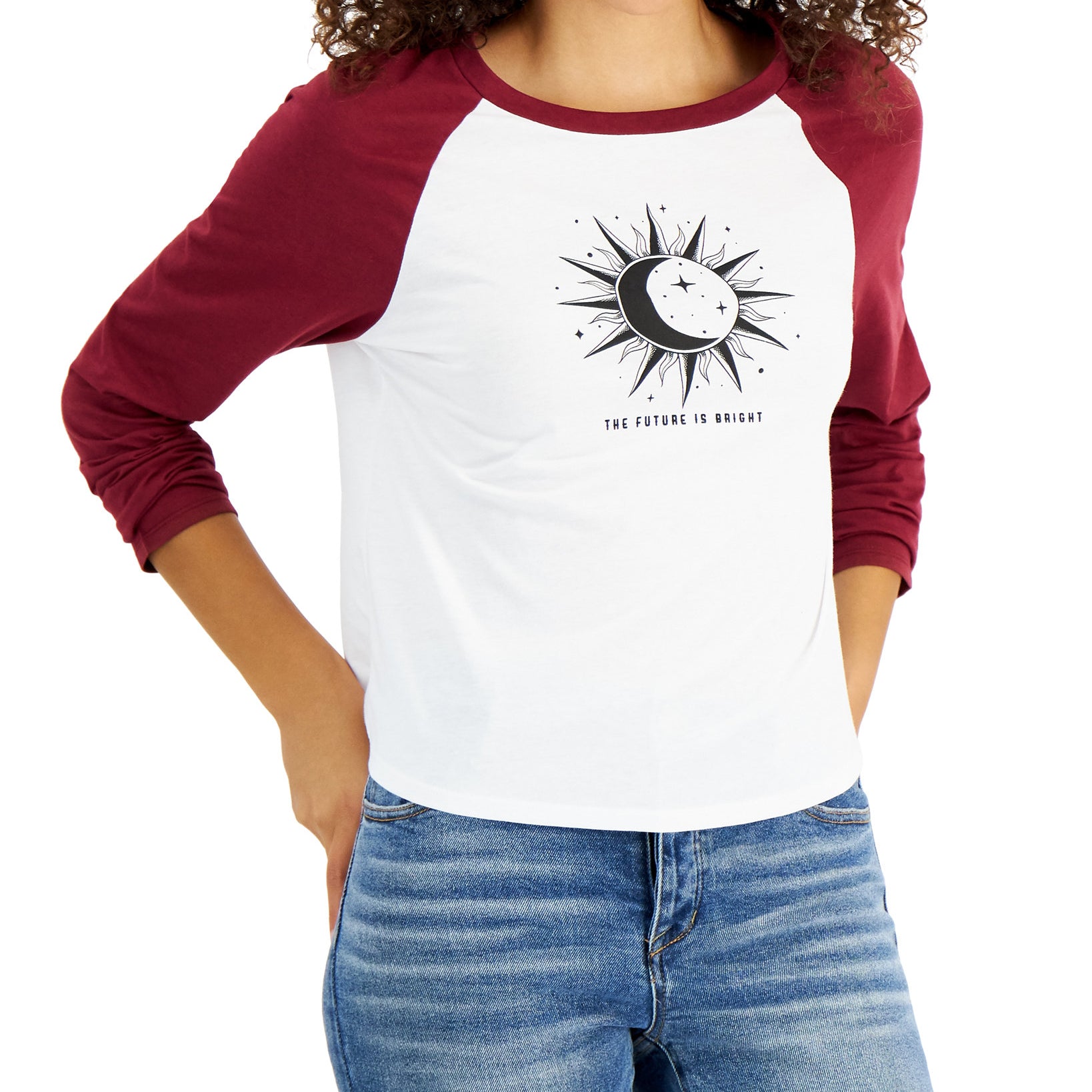 Rebellious One Women Raglan Sleeve Graphic Top White Burgundy