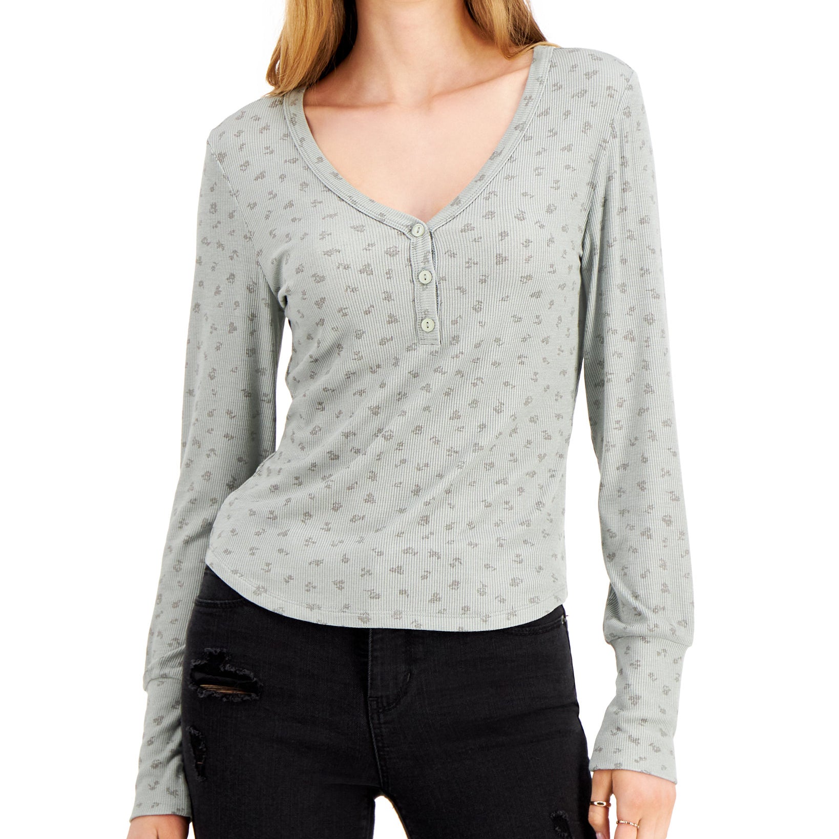 Hippie Rose Women Long Sleeve Henley T Shirt Dusty Olive