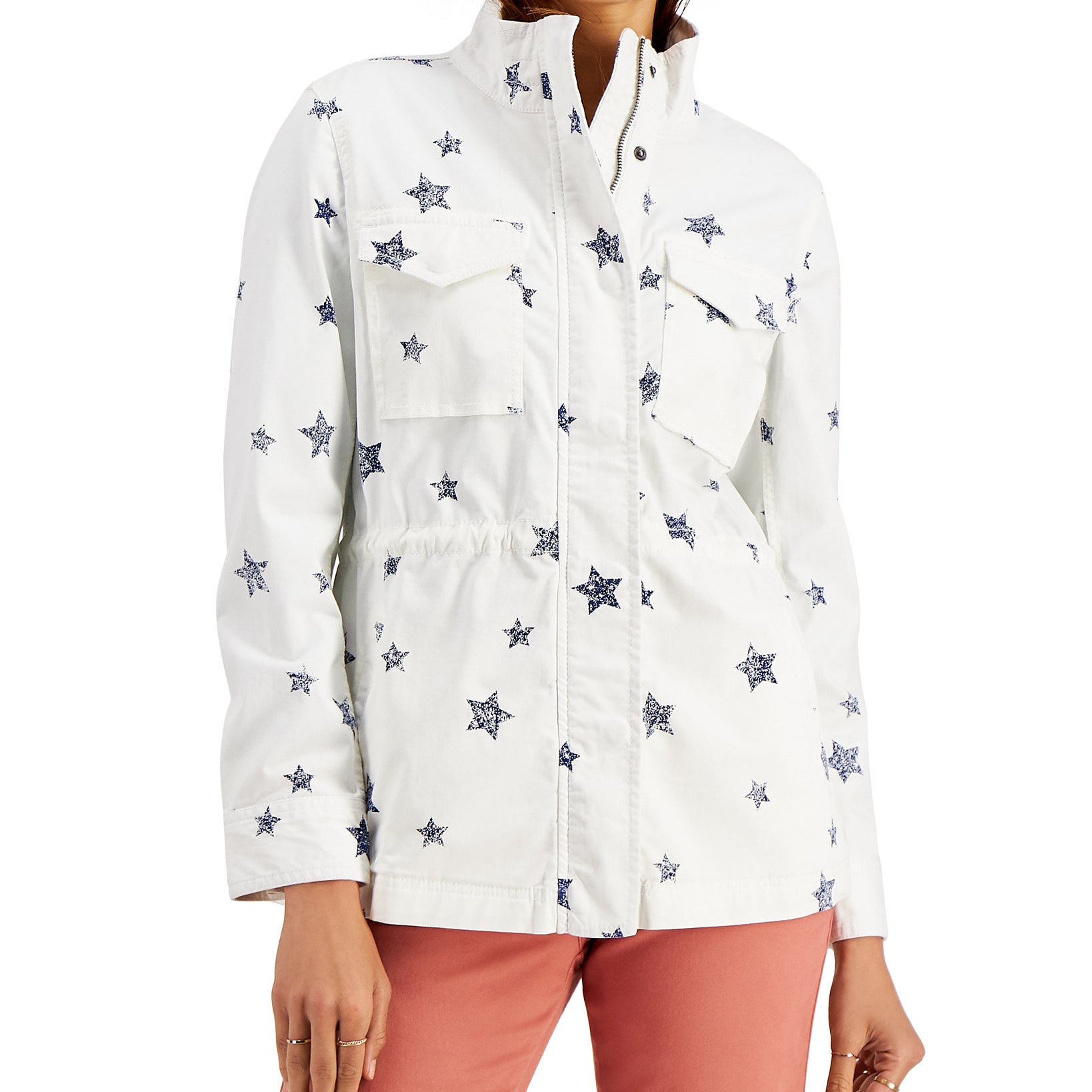 Style & Co Women Printed Twill Zip Front Jacket
