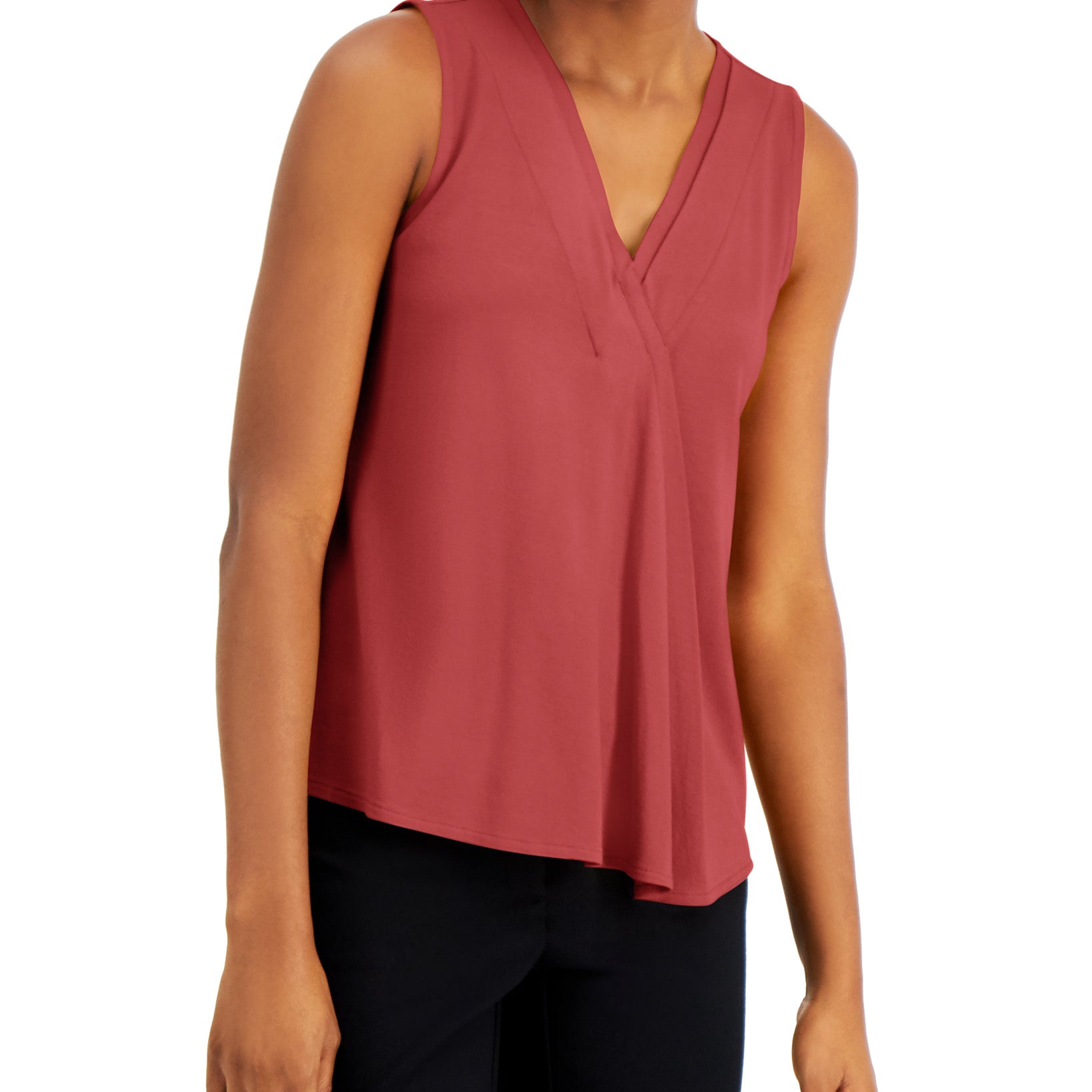 Alfani Women Sleeveless Pleated V Neck Shirt Cranberry Spice