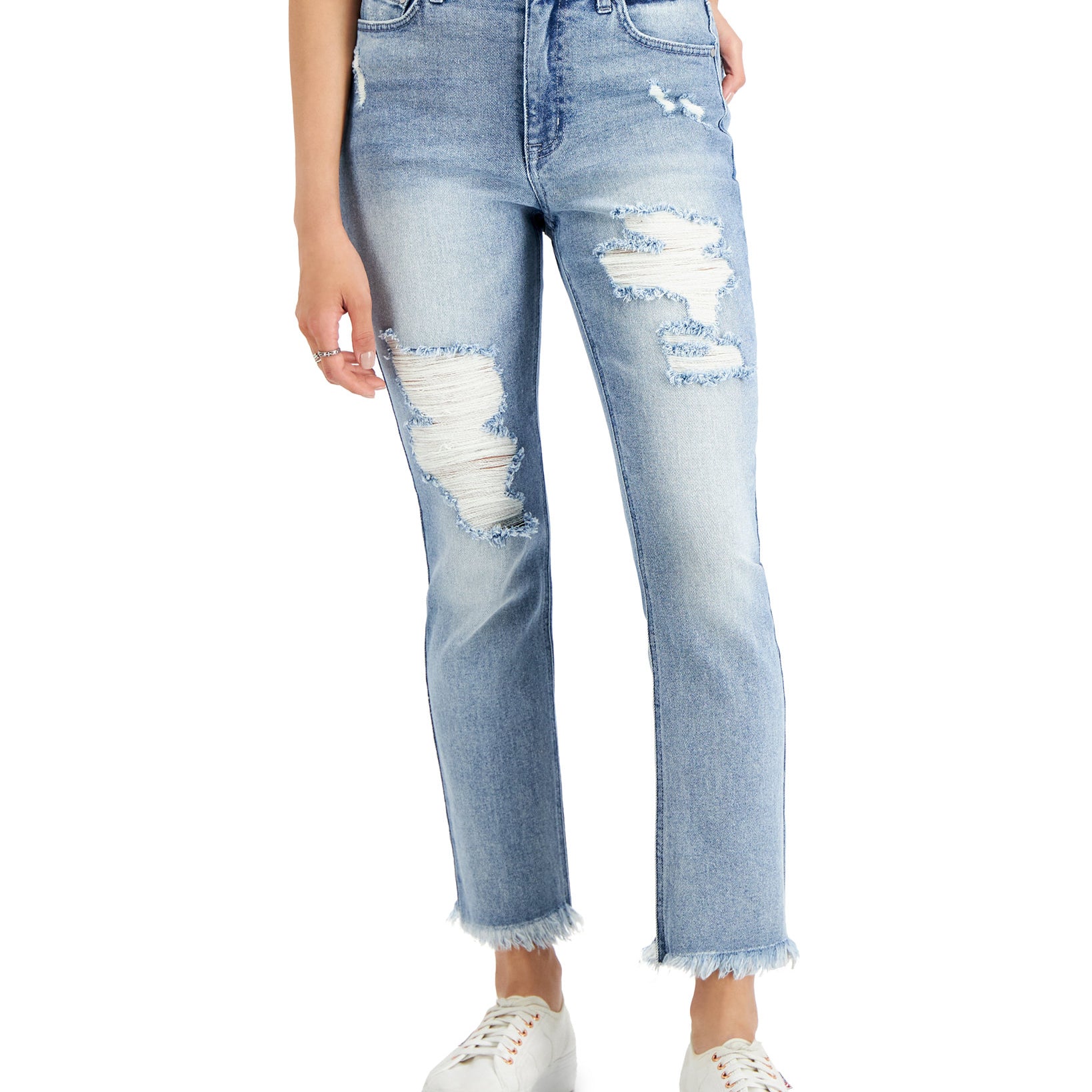 Tinseltown Women Ripped Straight Jeans Melina Wash
