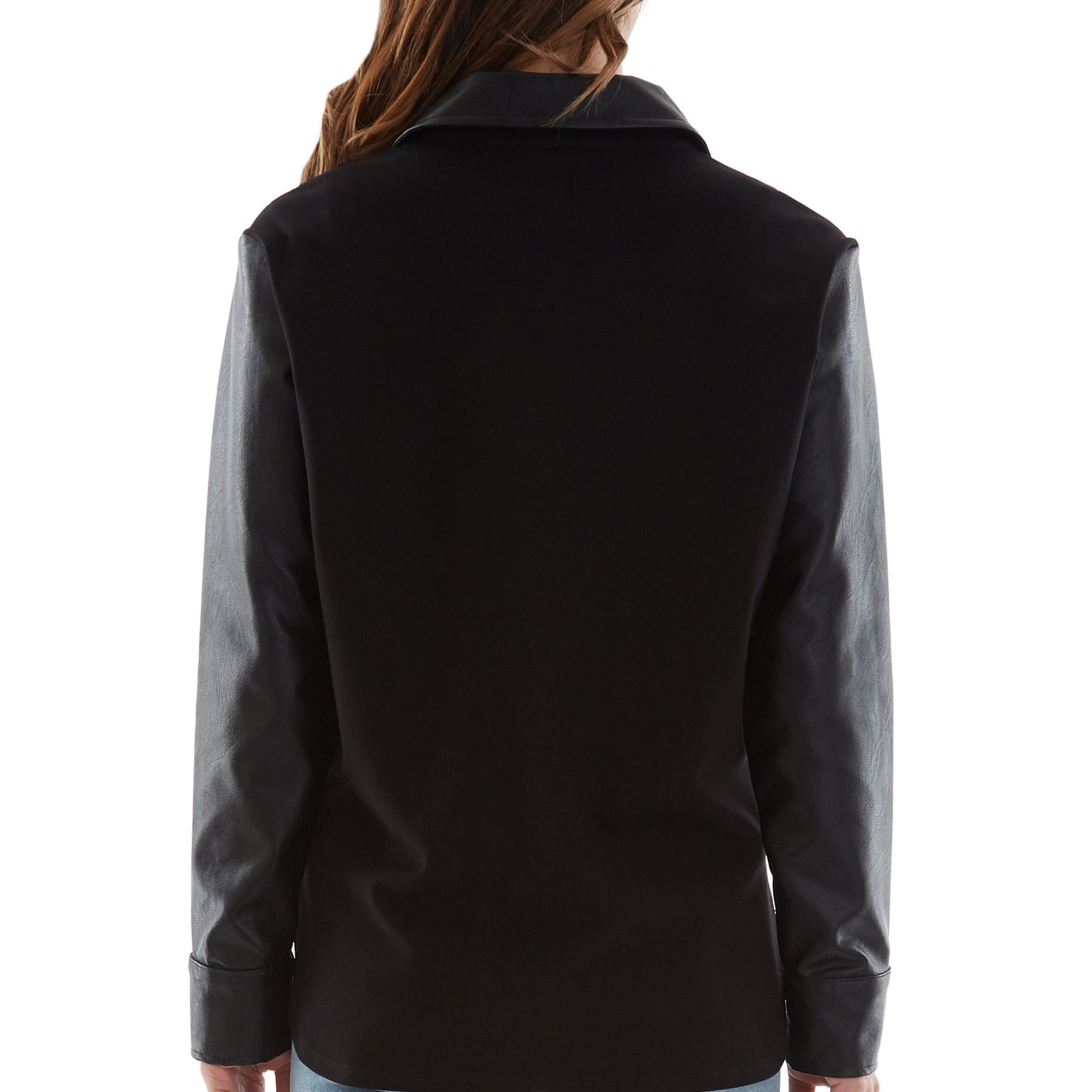 BCX Women Faux Leather Detail Collared Shirt