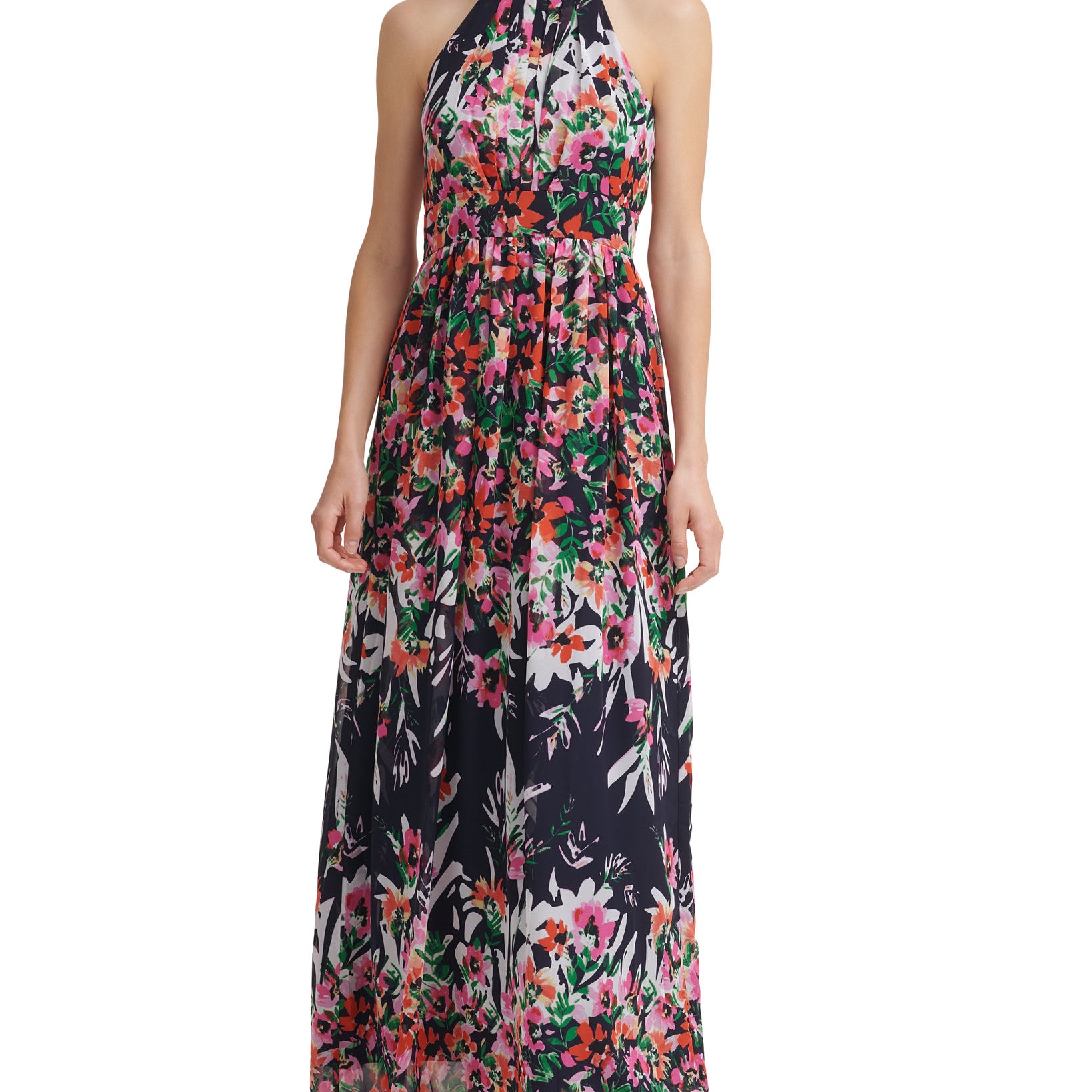 Eliza J Women Printed Halter Maxi Dress Pink Navy