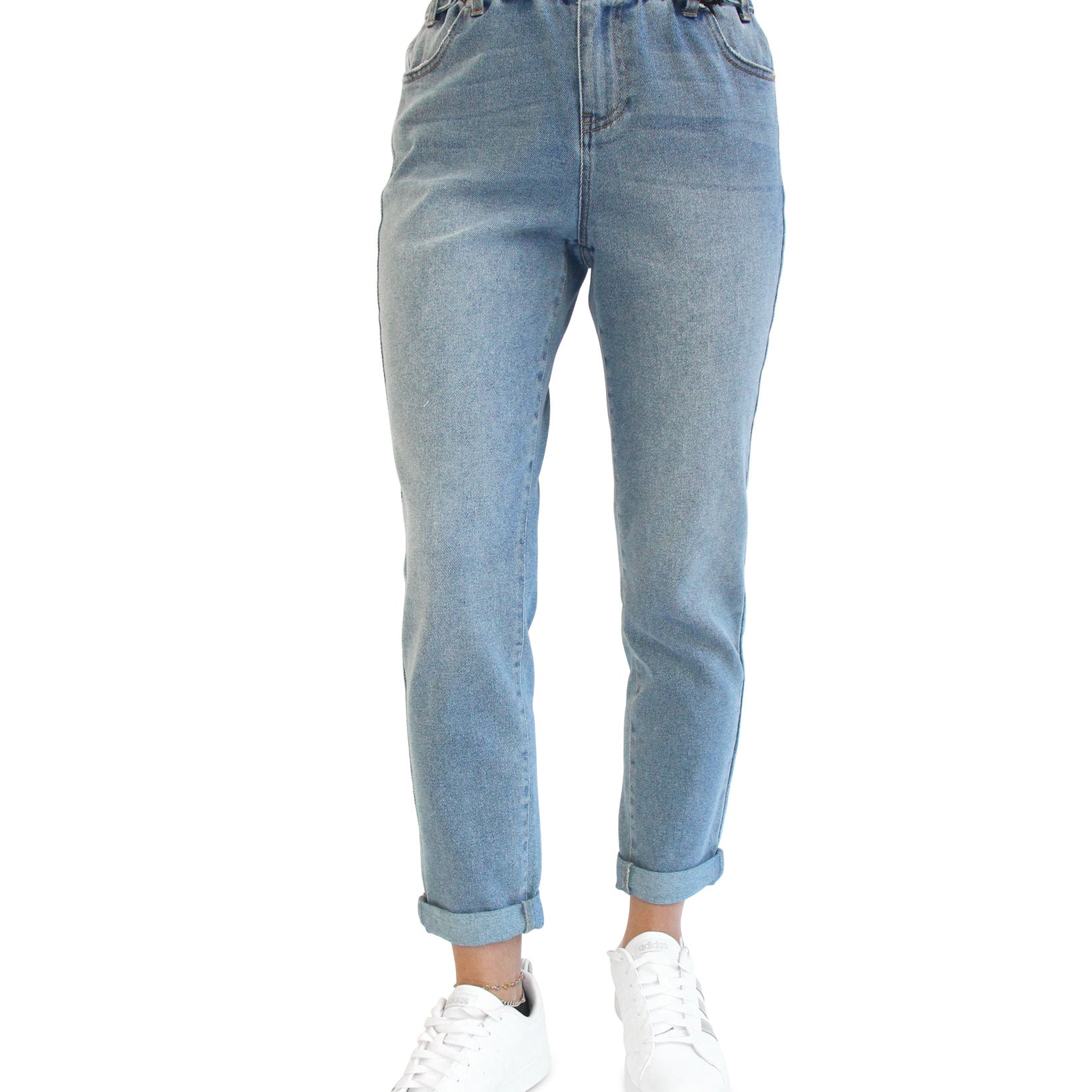 Almost Famous Women High Rise Paperbag Jeans Medium Wash