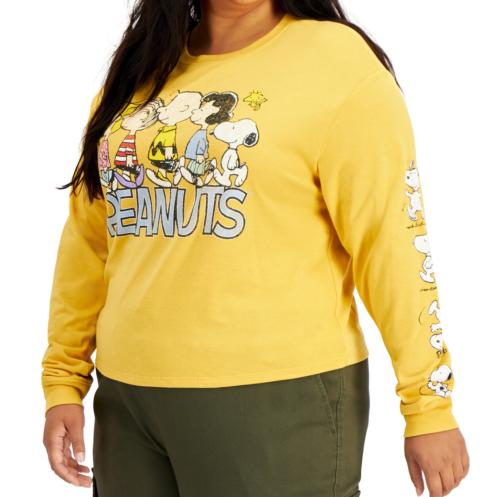 Love Tribe Women Plus Peanuts Screen Print Top Honey Gold