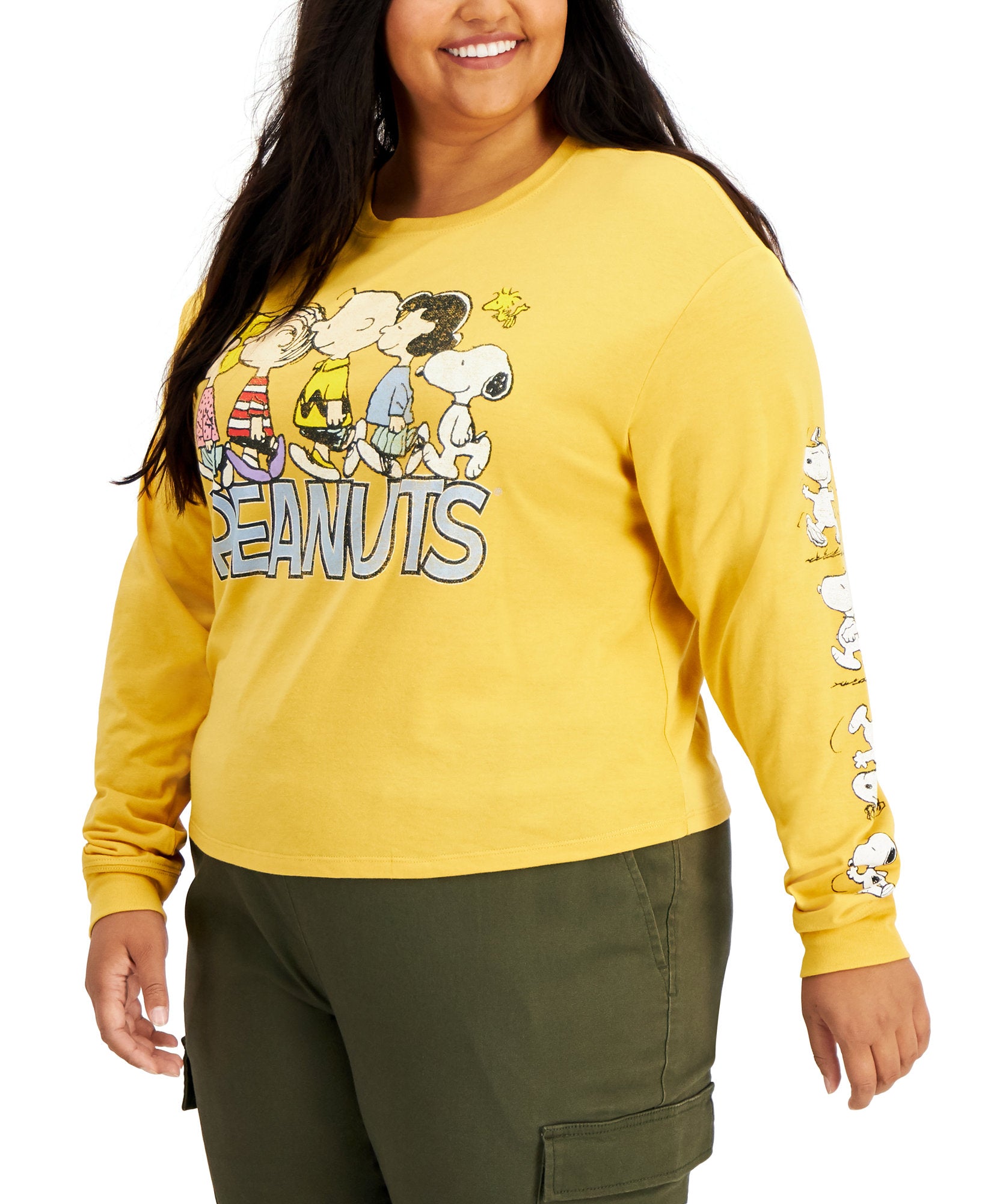 Love Tribe Women Plus Peanuts Screen Print Top Honey Gold