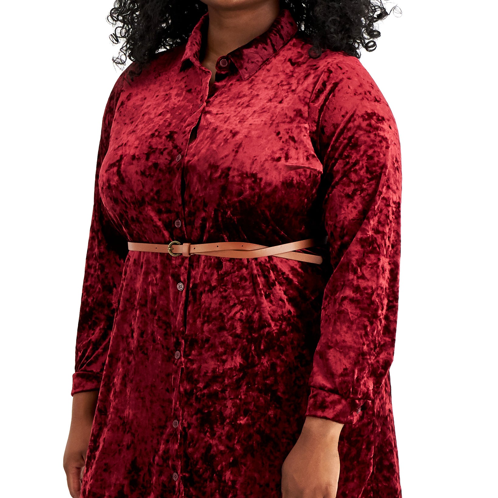FULL CIRCLE TRENDS Women Plus Trendy Crushed Velvet Shirtdress
