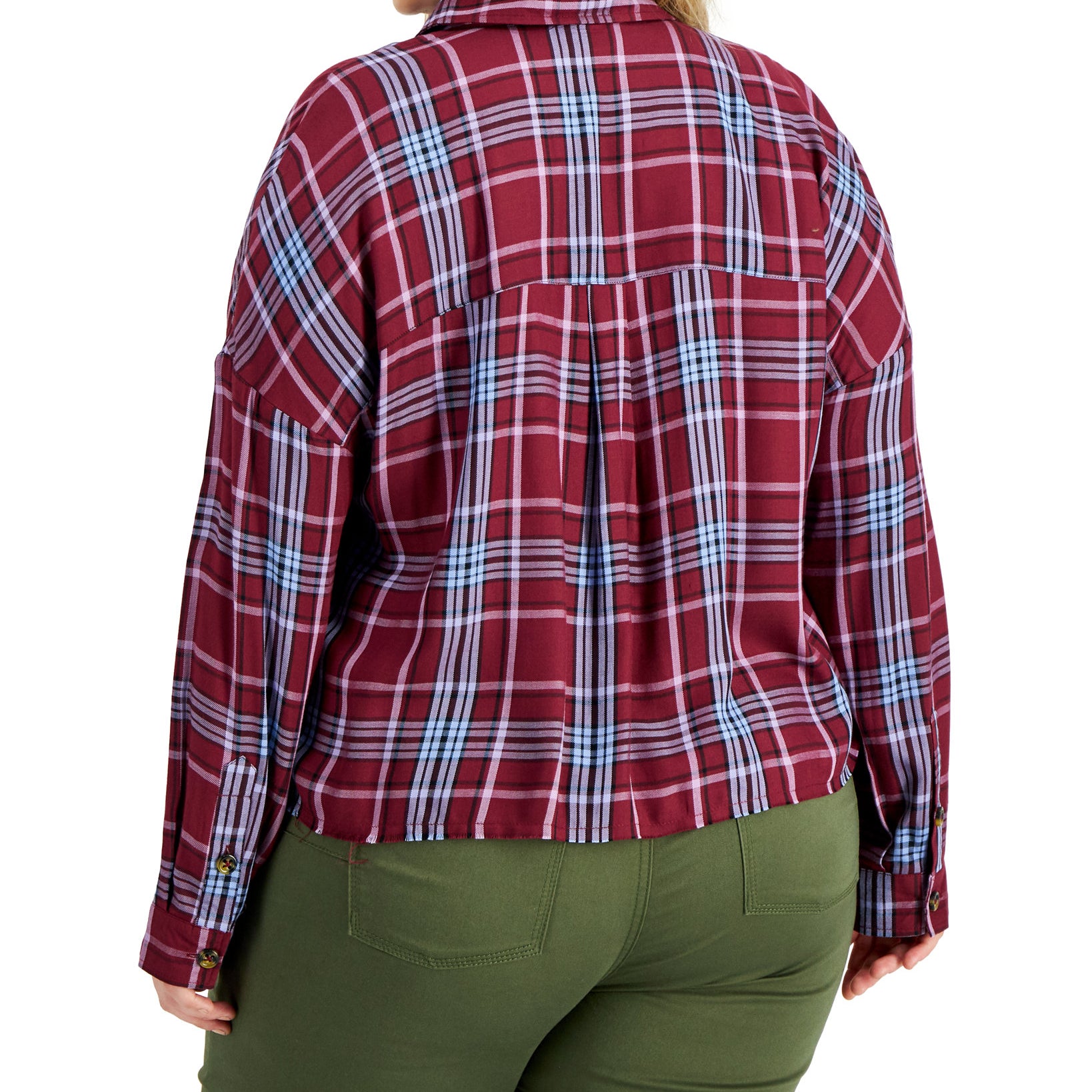 Love, Fire Women Plus Raw Hem Plaid Button Down Top