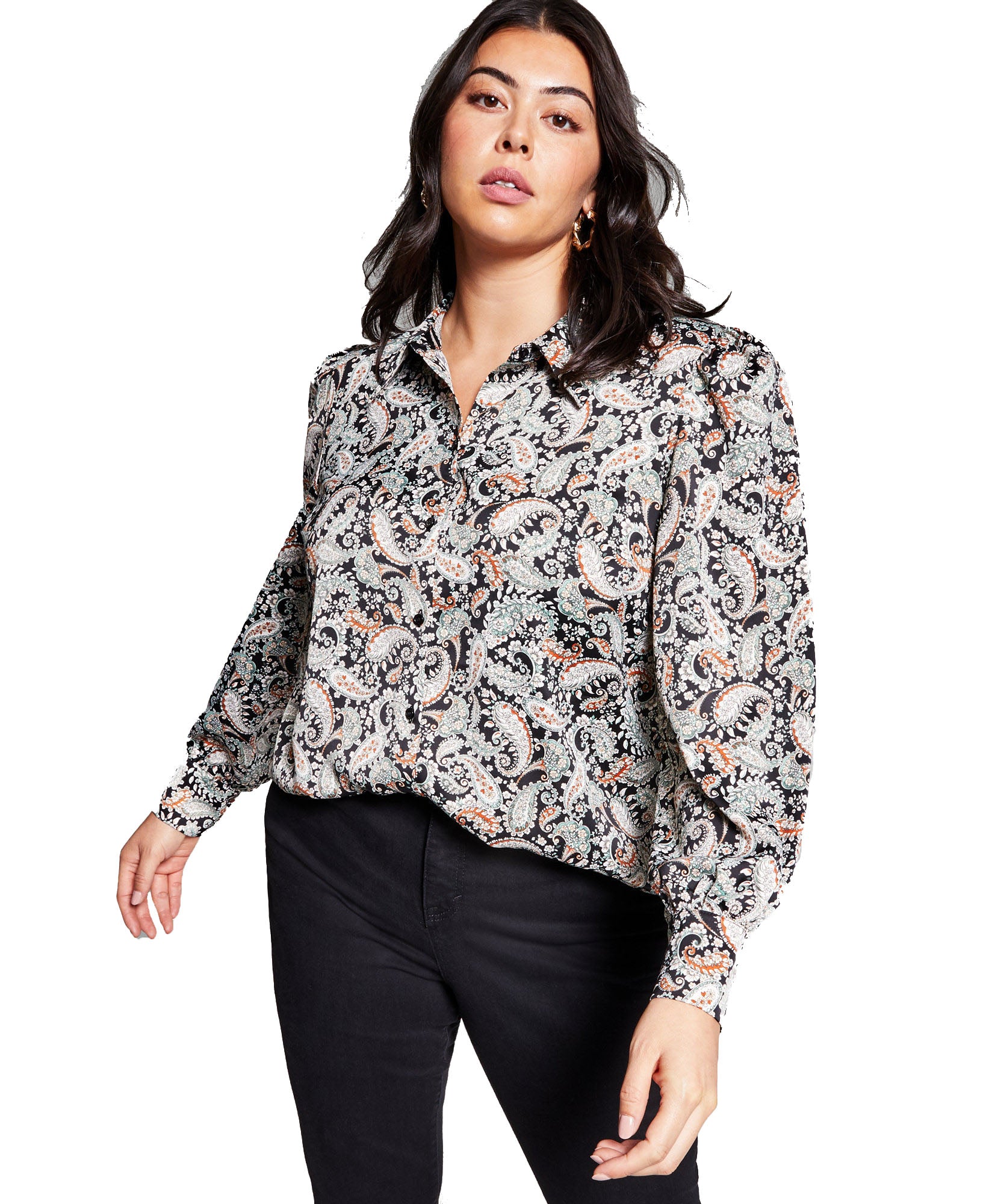 INC International Concepts Women Plus Paisley Print Shirt Paisley Print