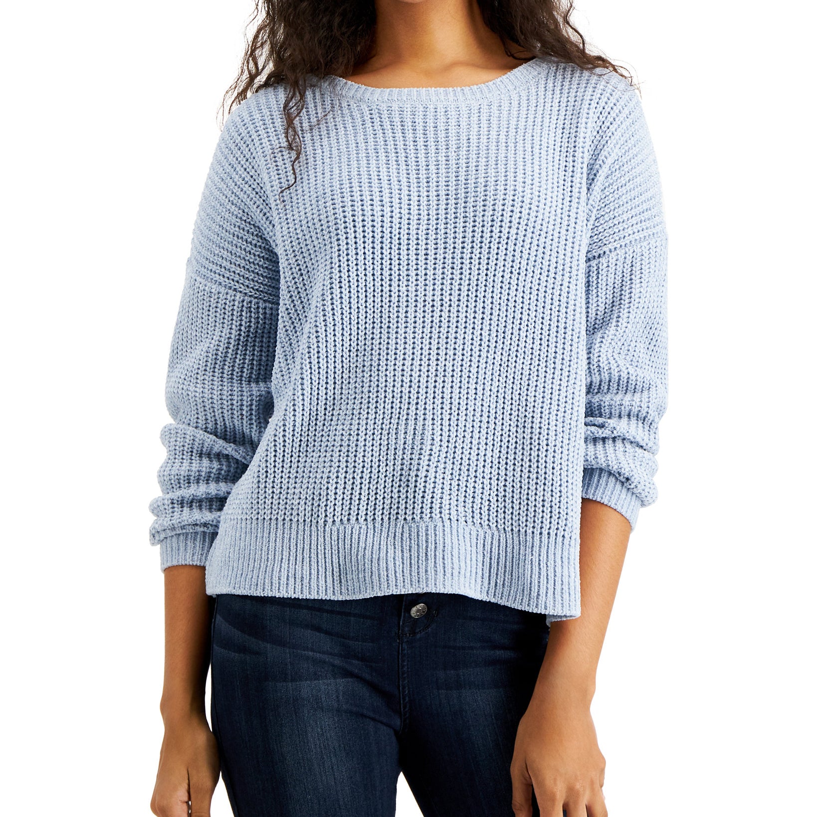 Hippie Rose Juniors Lace Up Twisted Back Sweater Blue