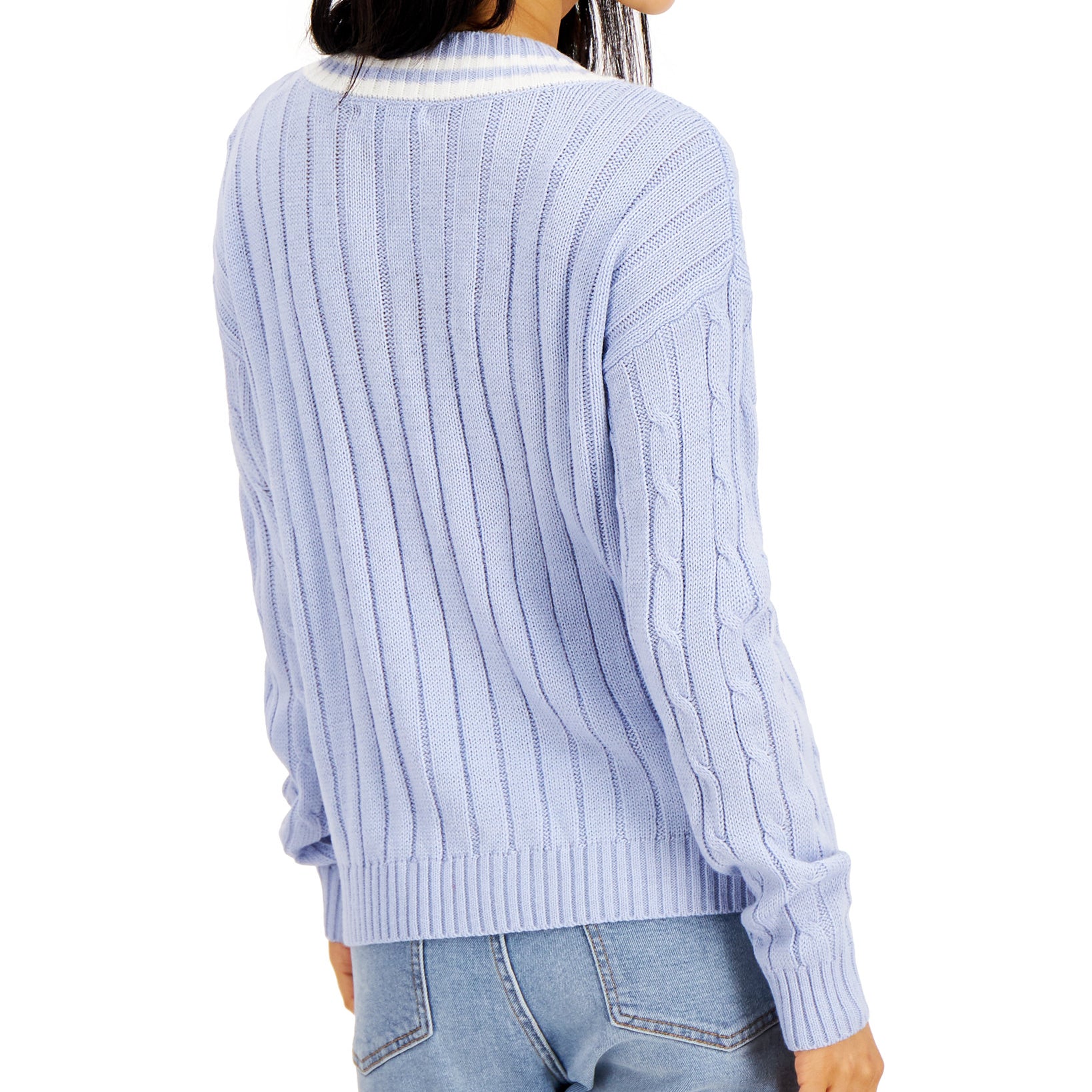 Hooked Up by IOT Women Varsity Cable Knit Sweater