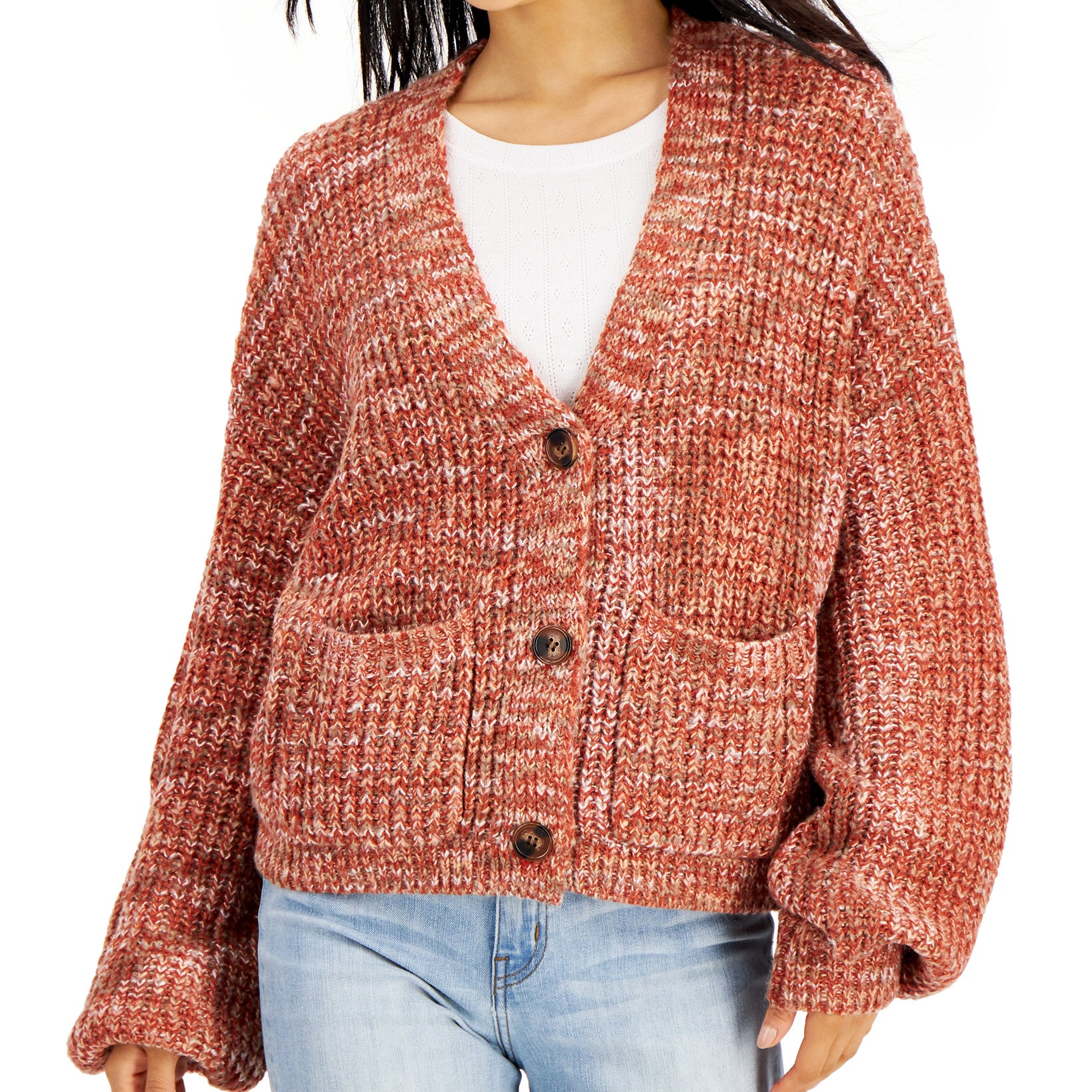 Hooked Up by IOT Juniors Space Dyed Cardigan Rust