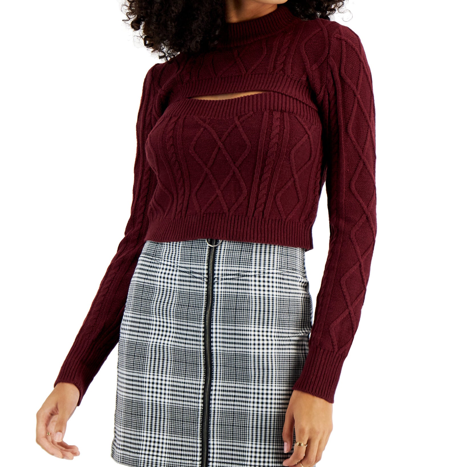 Say-What-Women-Two-Piece-Cable-Knit-Shrug-&-Tank-Set-Tawny-Port