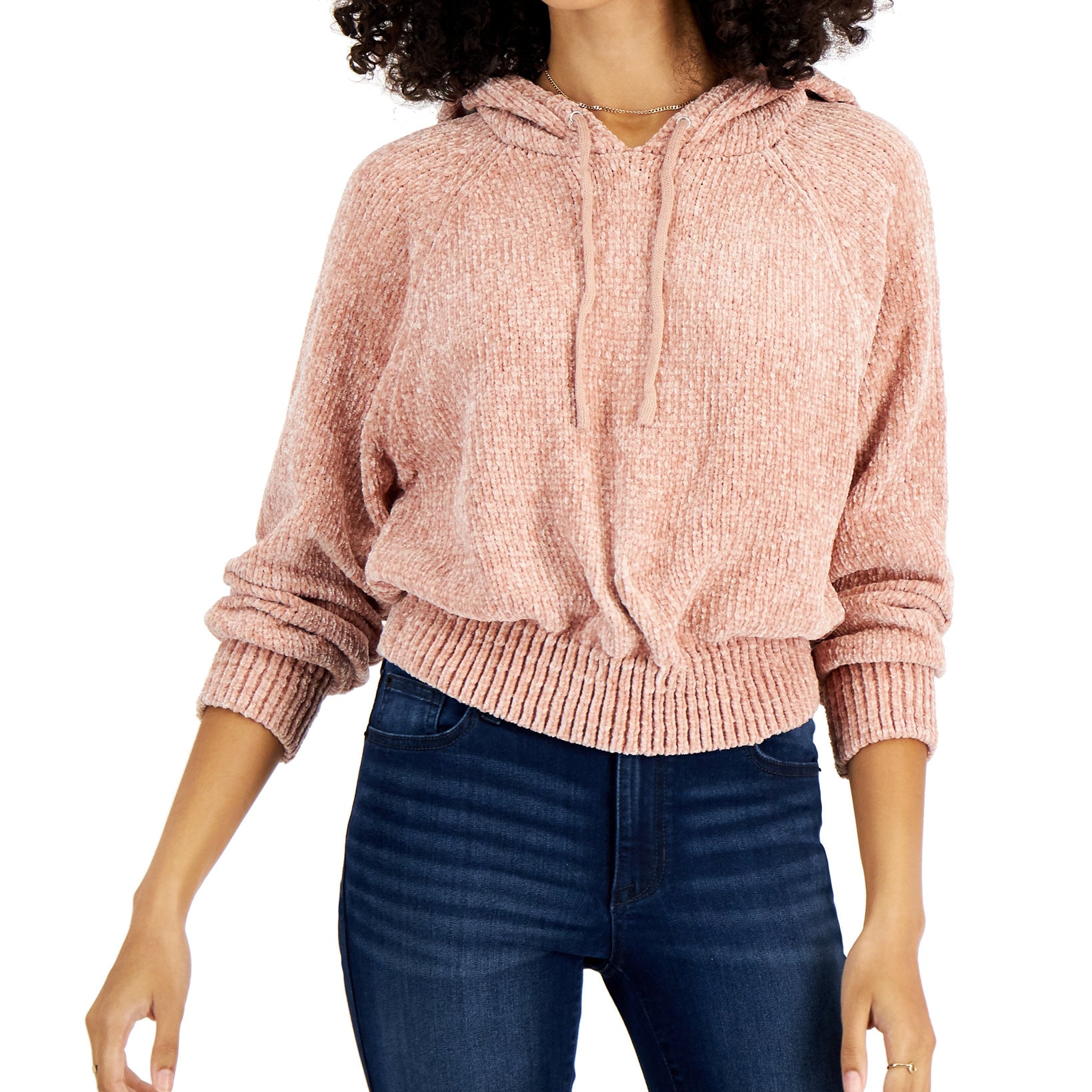 Planet Gold Women Chenille Hoodie Misty Rose