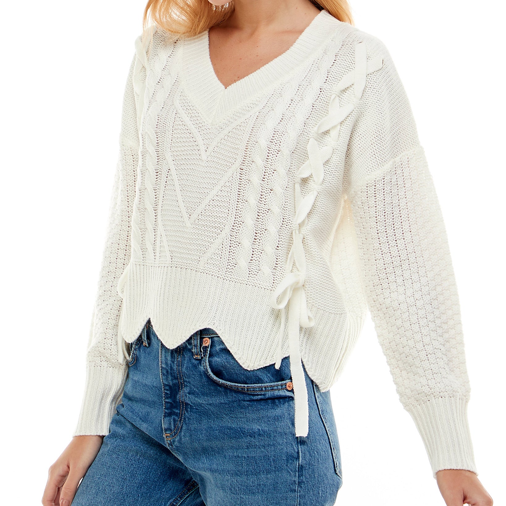 Ultra Flirt Women Mixed Cable Knit Sweater