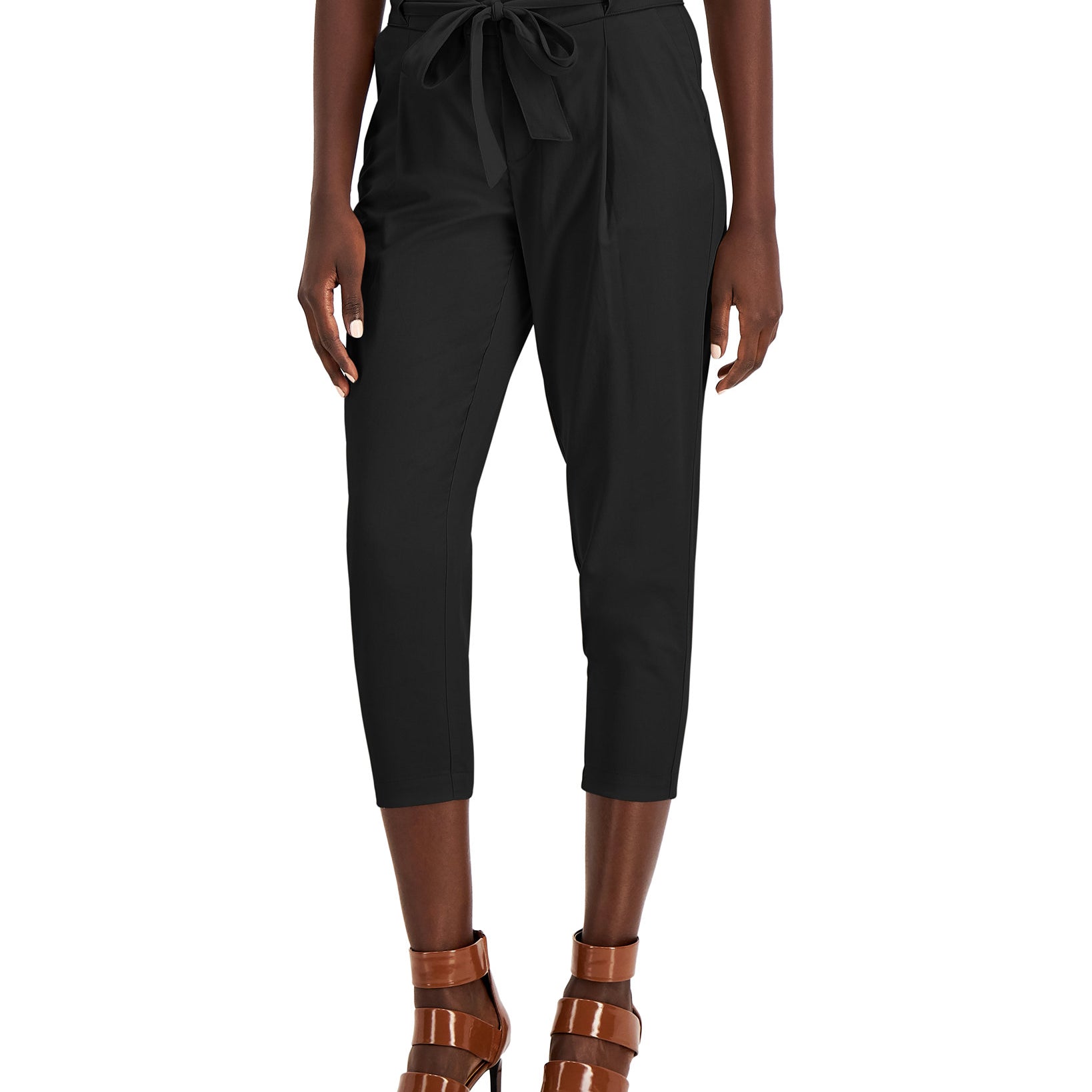 INC International Concepts Women Belted Cropped Pants Deep Black
