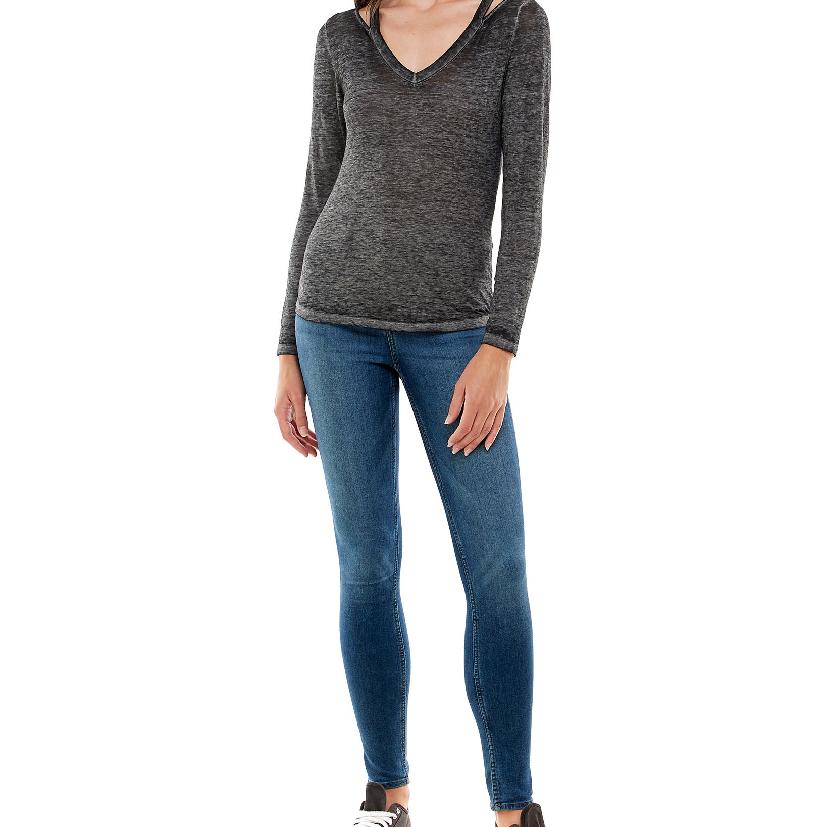 Derek Heart Women Shoulder Slit Top