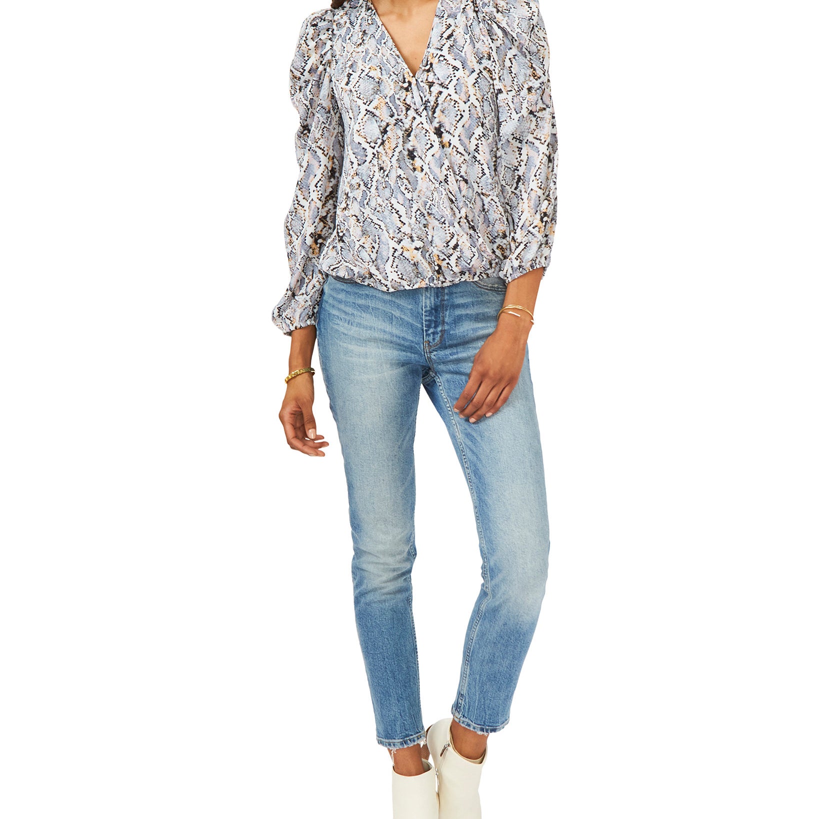 Sam & Jess Women Surplice Puff Sleeve Top