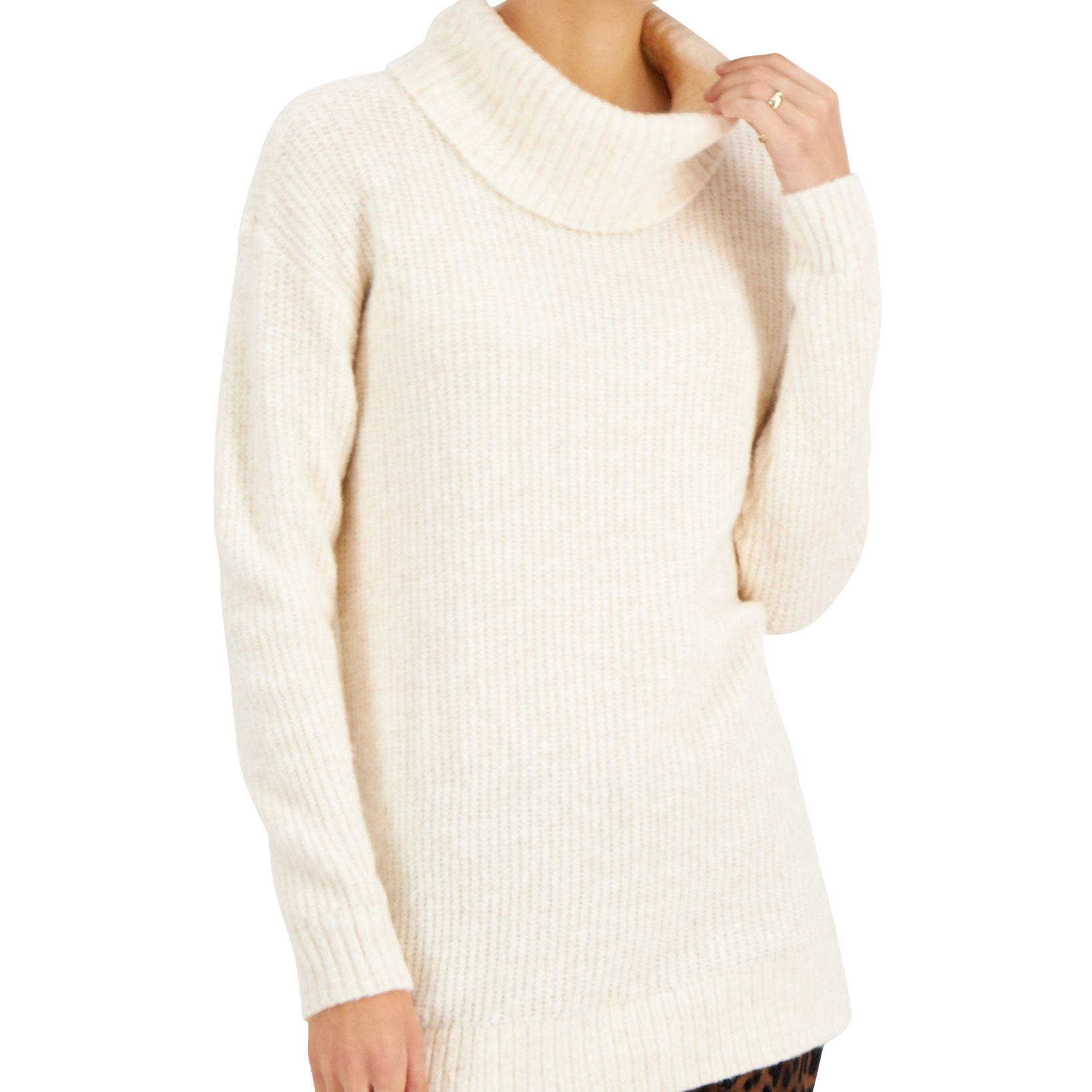 Style & Co Women Cowl Neck Tunic Sweater Pebble Heather