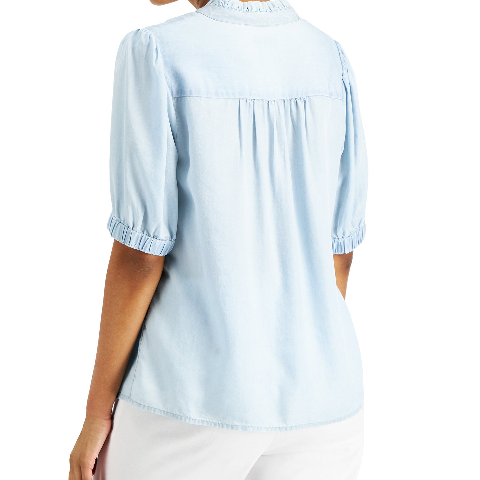 Charter Club Women Elbow Sleeve Chambray Top