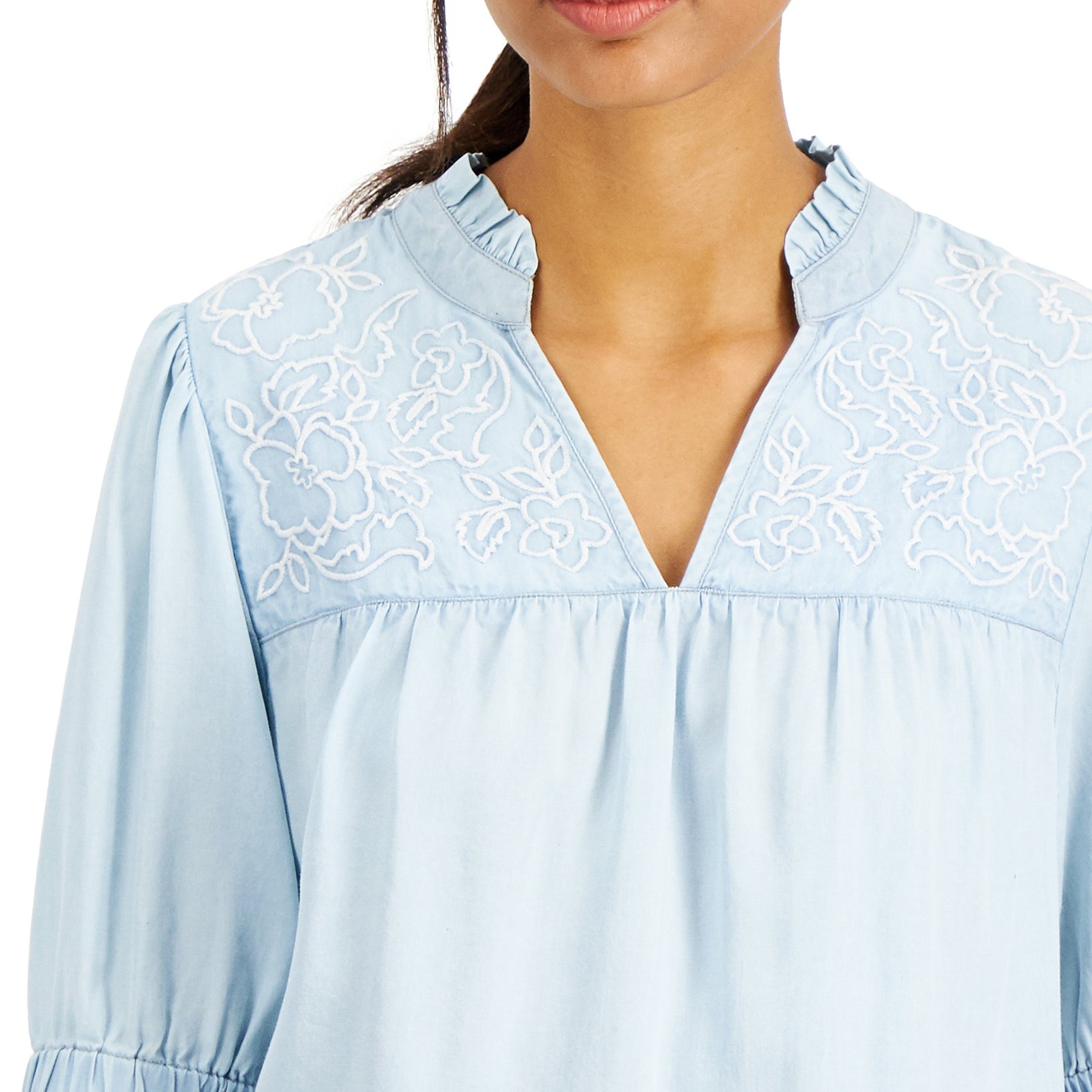 Charter Club Women Elbow Sleeve Chambray Top