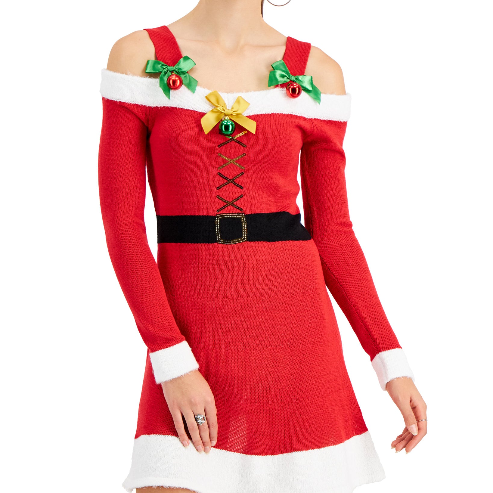 Planet Gold Women Off The Shoulder Bow Sweater Dress