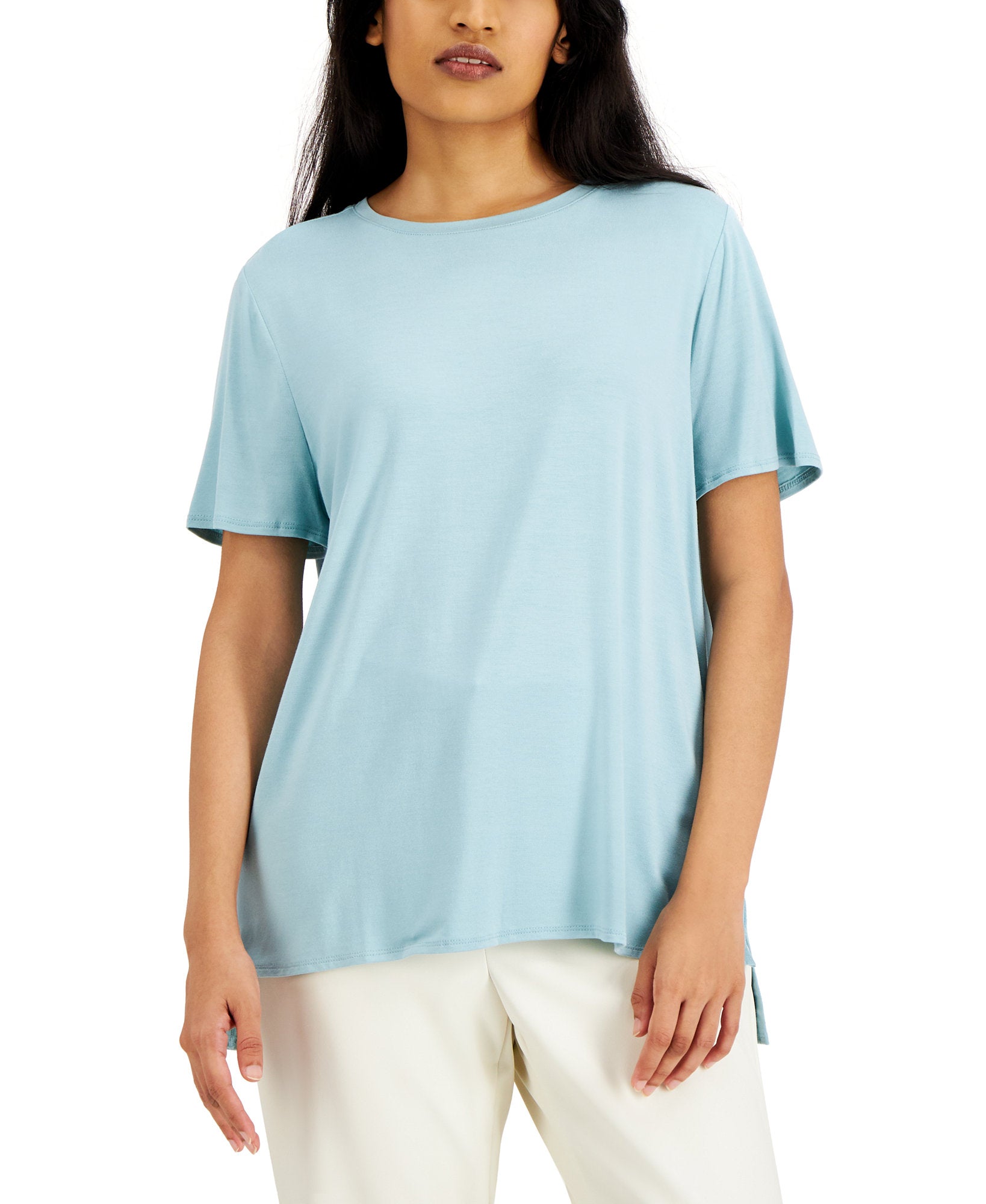 Alfani Women Crewneck T Shirt Aquifer