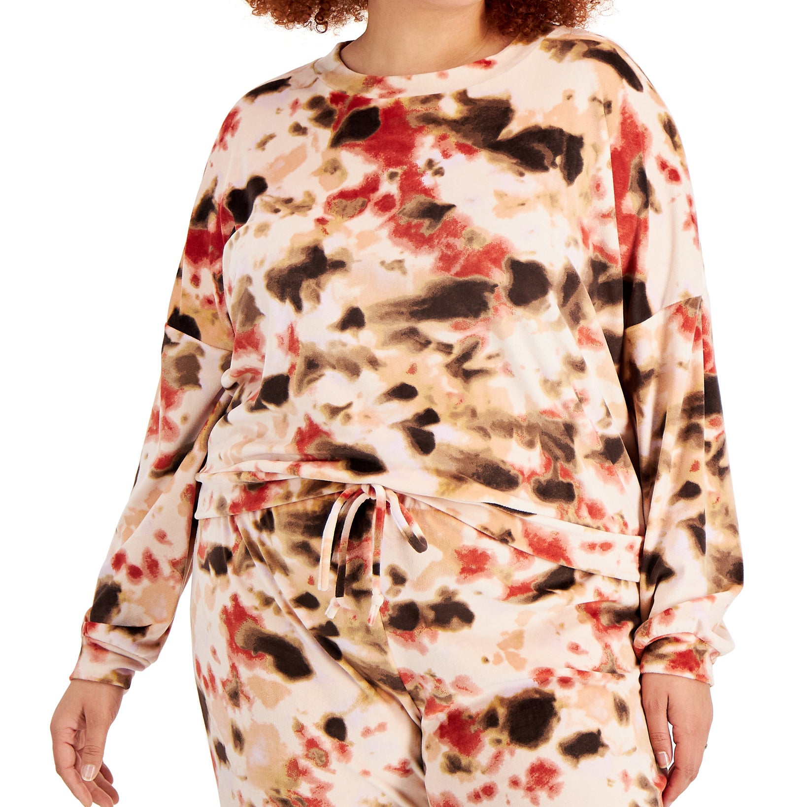 Love, Fire Women Plus Trendy Velour Drop Shoulder Sweatshirt Orchid Tie Dye