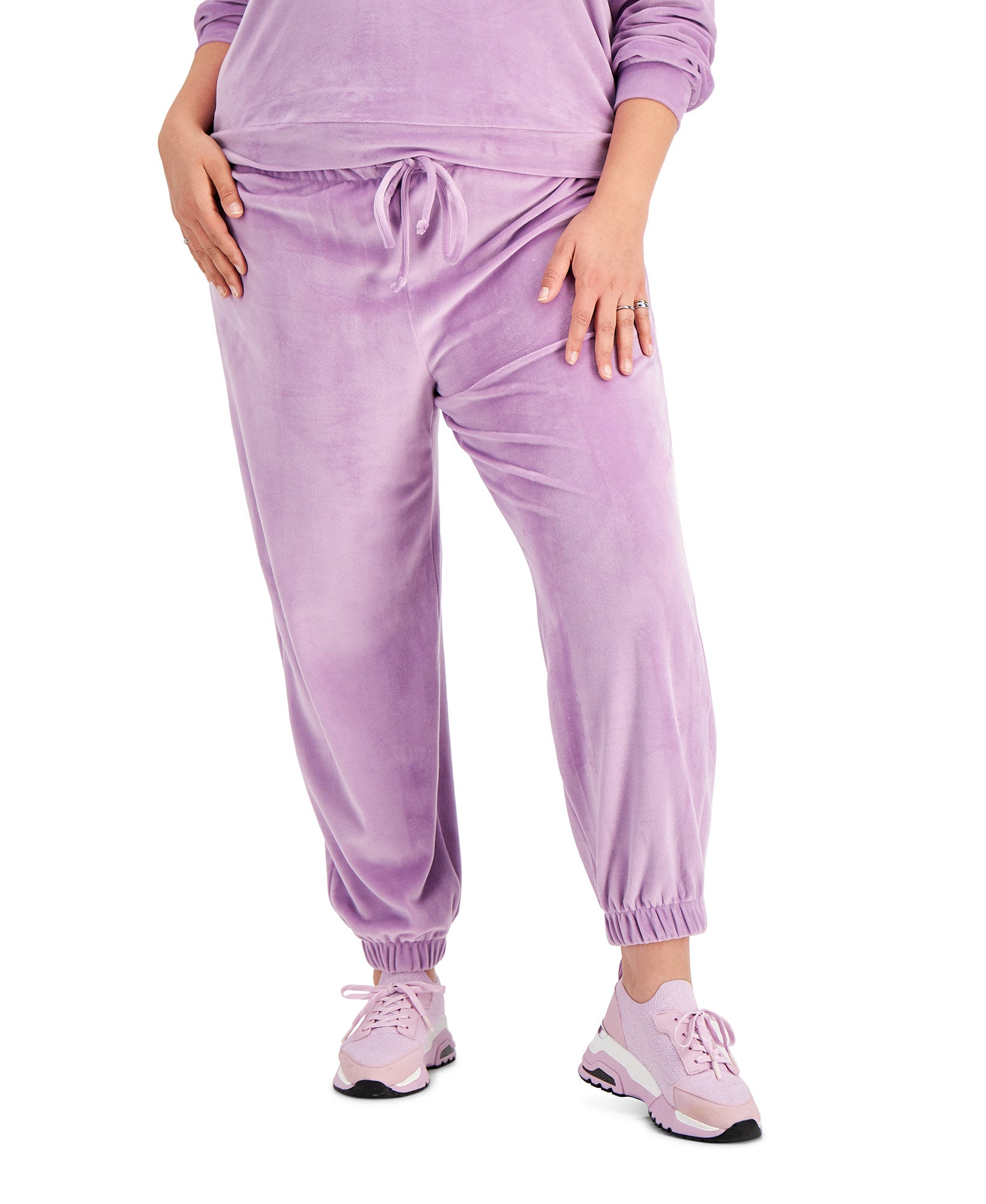 Love, Fire Women Plus Trendy Velour Jogger Pants Regal Orchid