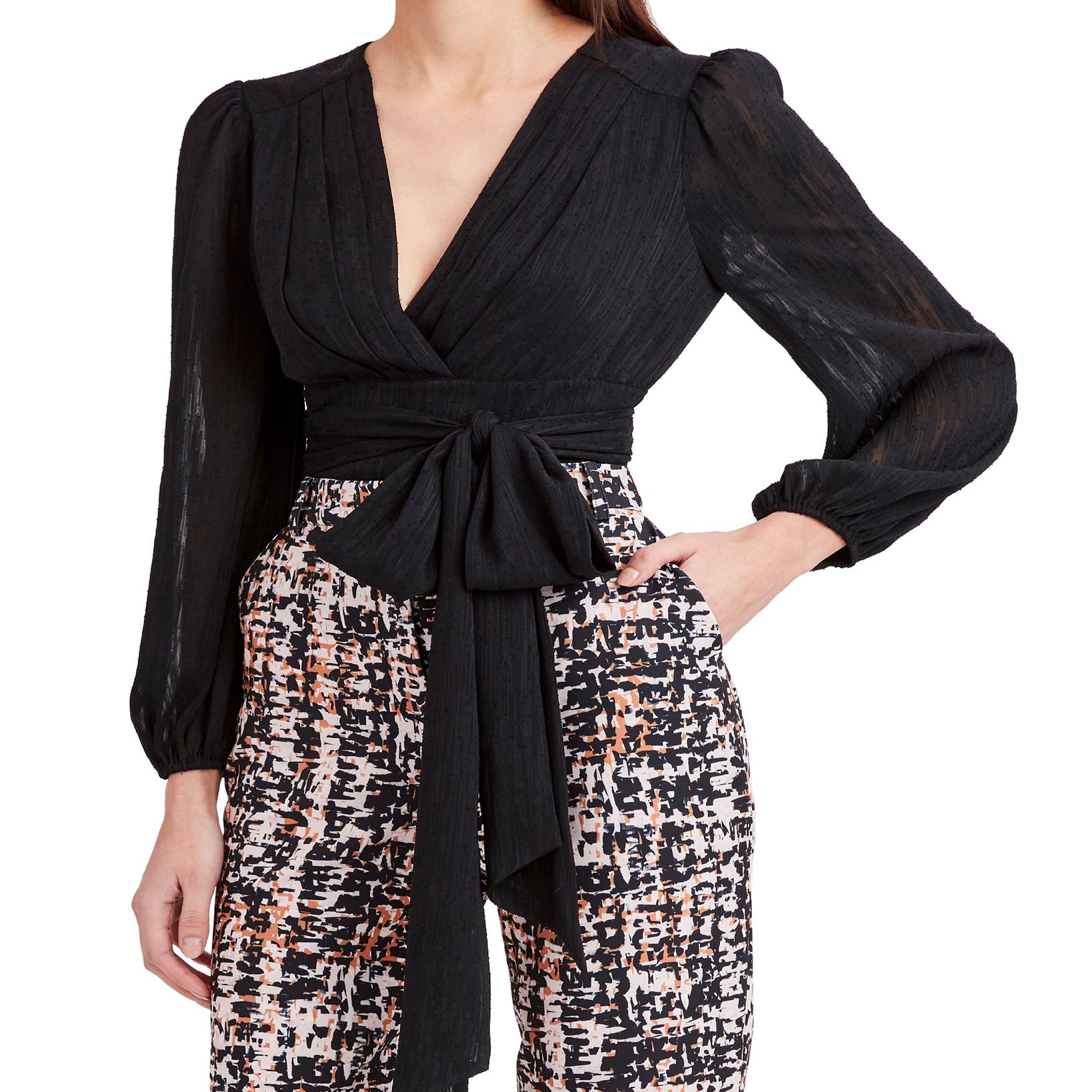 BCBGMAXAZRIA Women Cropped Tie Hem Top
