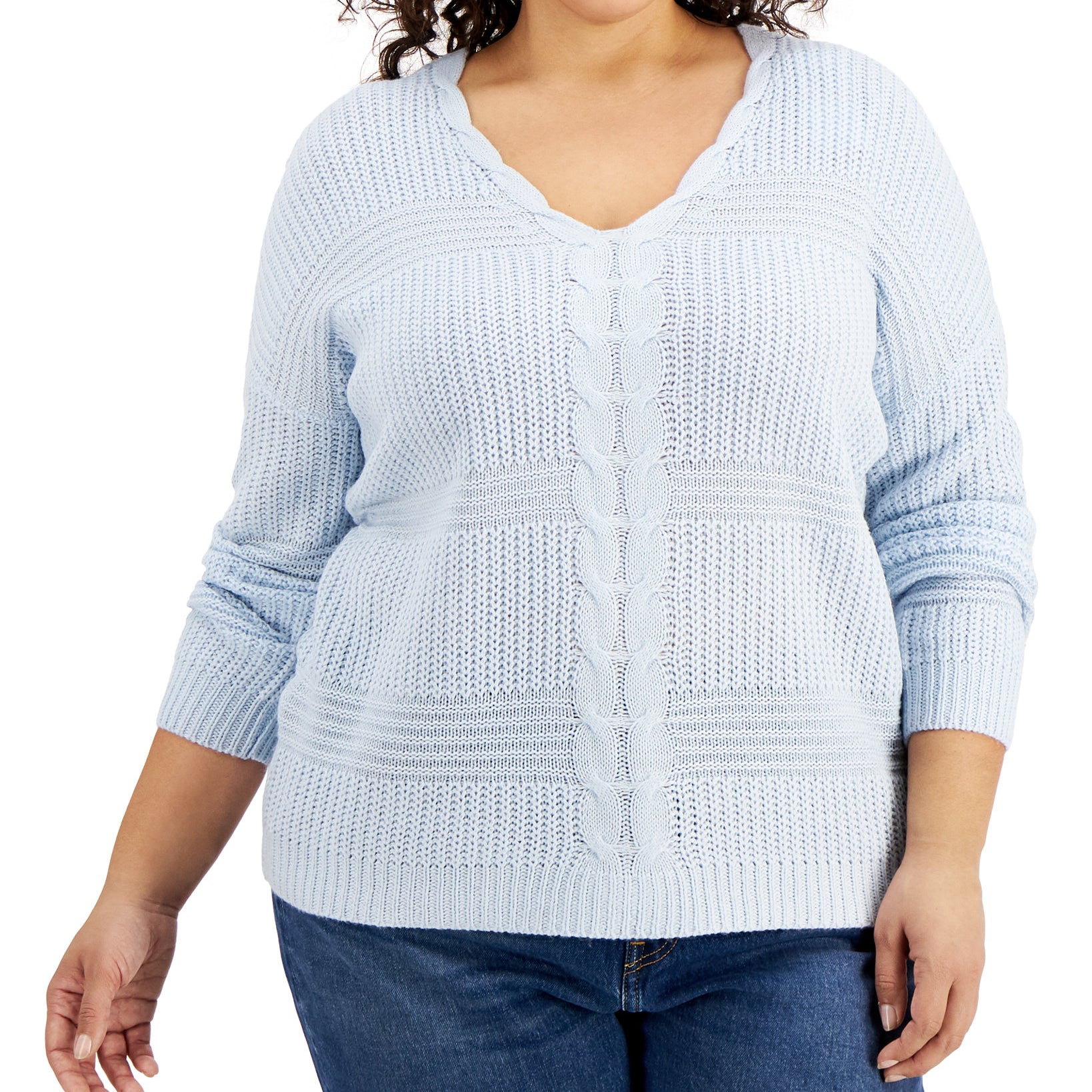 FULL CIRCLE TRENDS Women Plus Trendy Lace Up Back Drop Shoulder Sweater Skyway