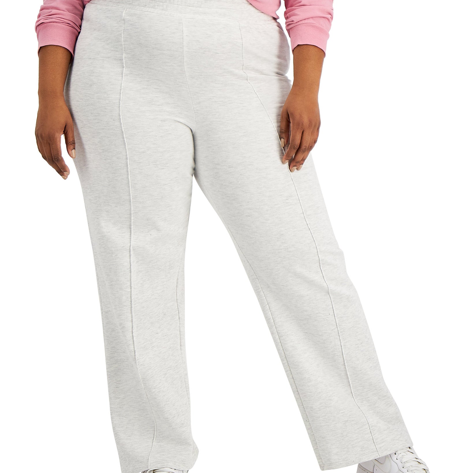 Derek Heart Women Plus Trendy Fleece High Rise Wide Leg Pants Light Grey