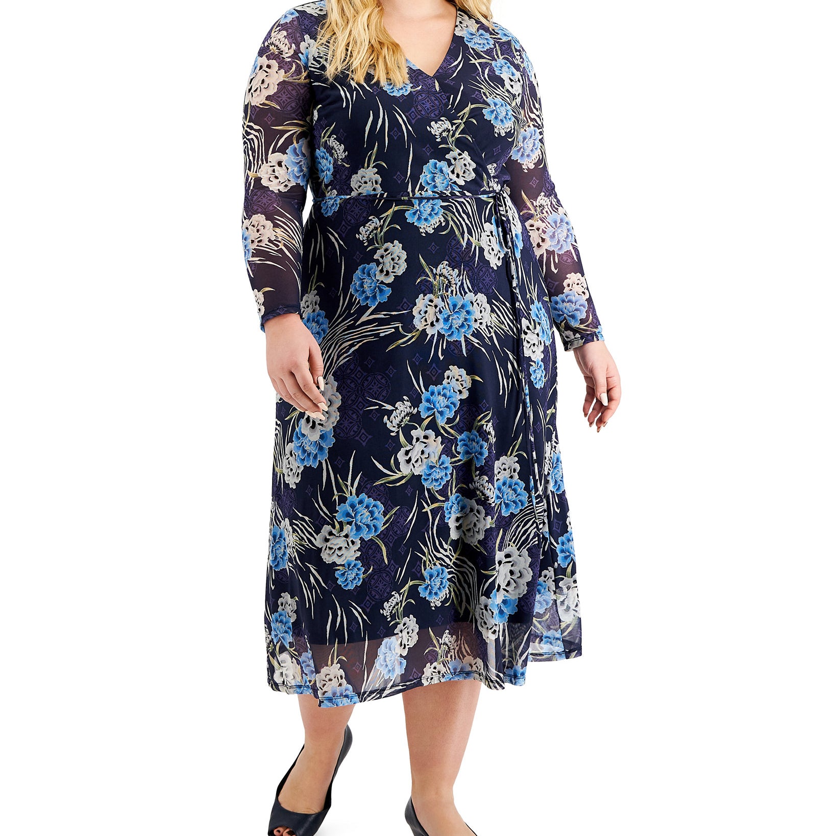 JM Collection Women Plus Floral Print Midi Dress Intrep Combo