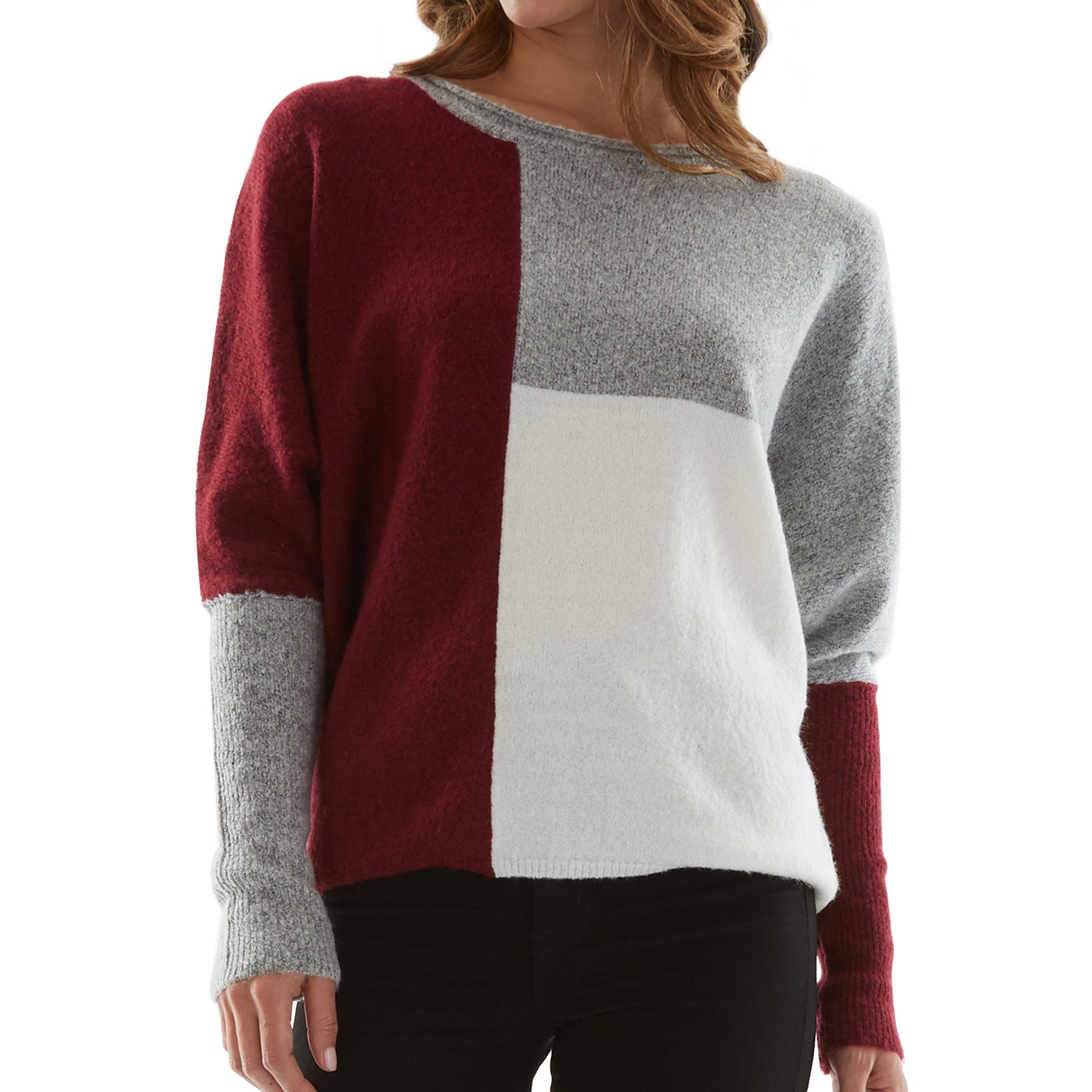 BCX Women Colorblocked Dolman Sleeve Sweater Bordeaux