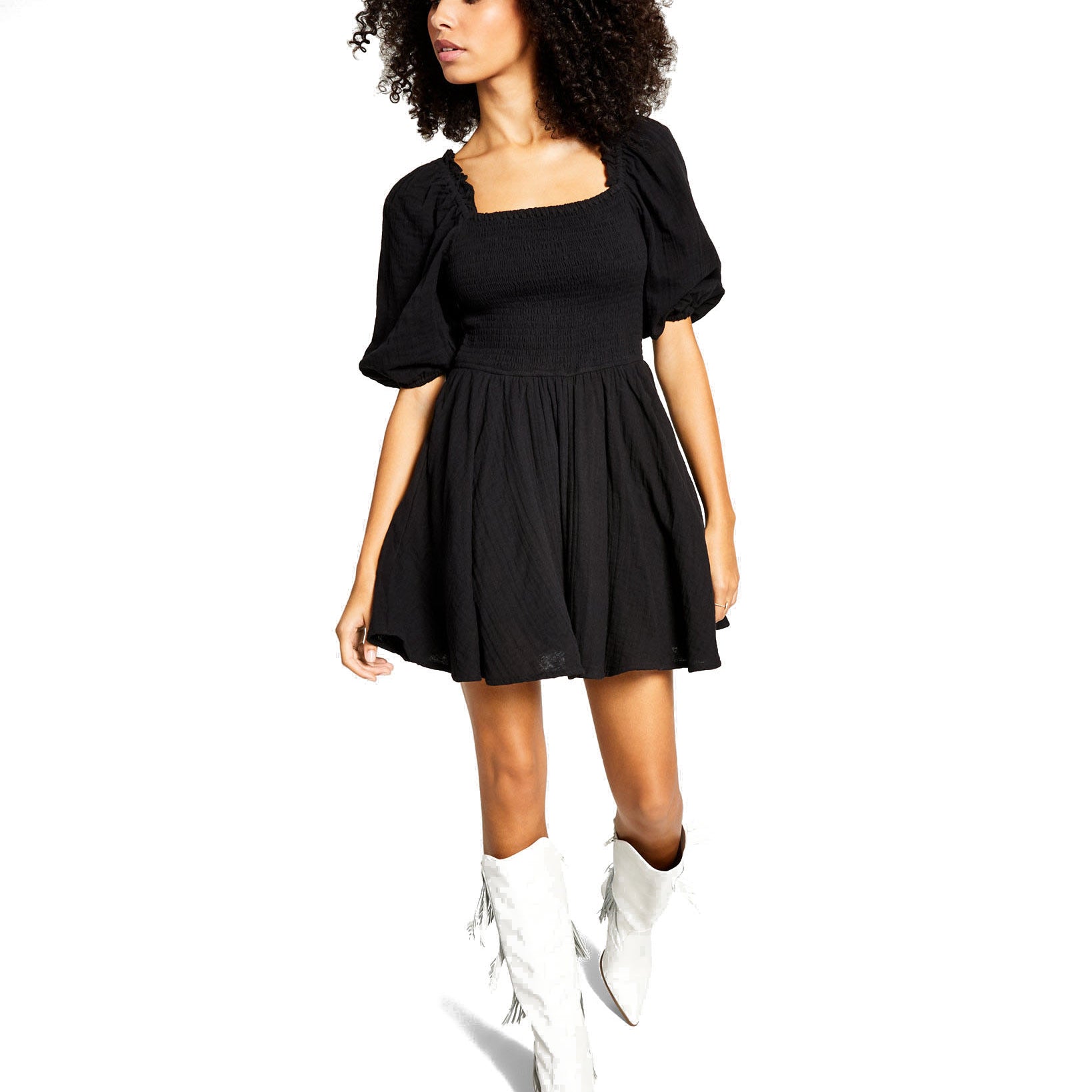 And Now This Women Cotton Smocked Mini Dress Black
