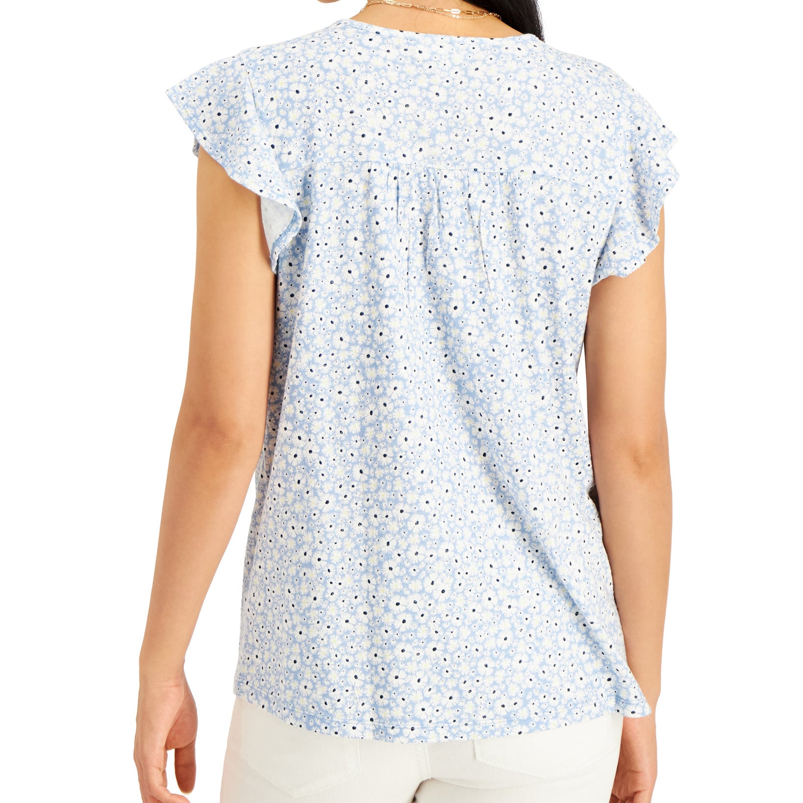 Style & Co Women Petite Clip Dot Ruffled Blouse