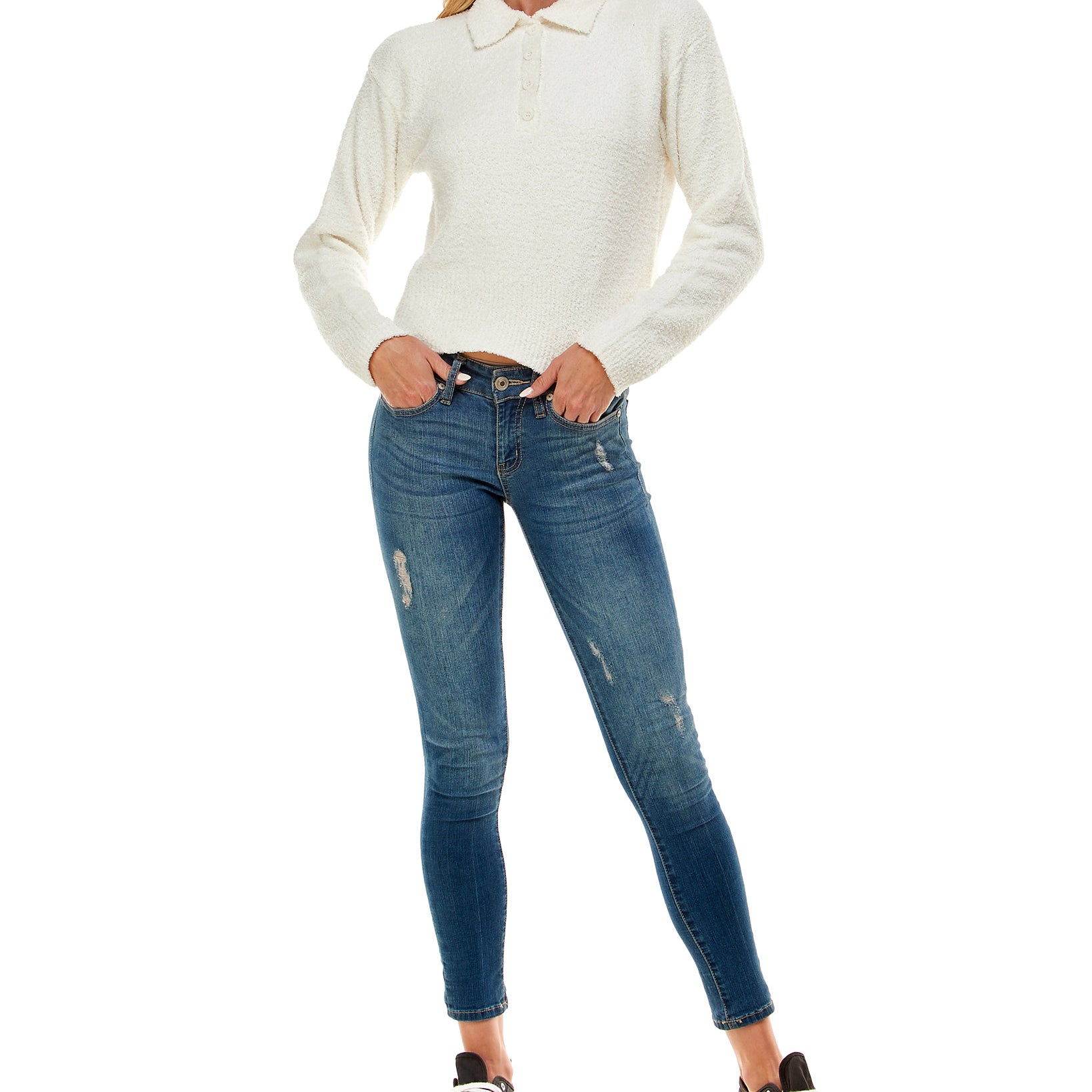 Ultra Flirt Women Fuzzy Polo Top