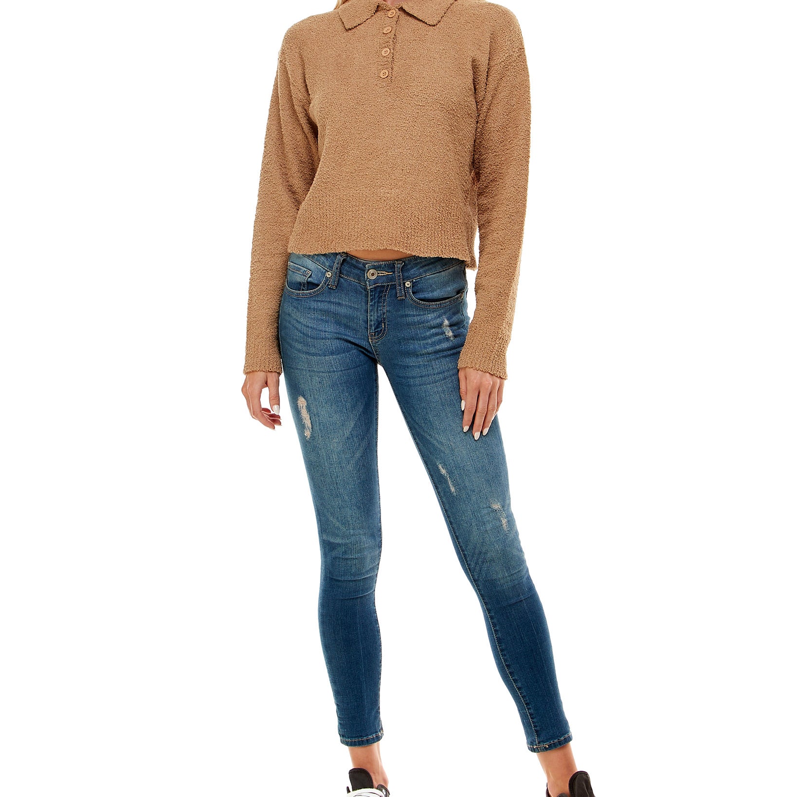 Ultra Flirt Women Fuzzy Polo Top
