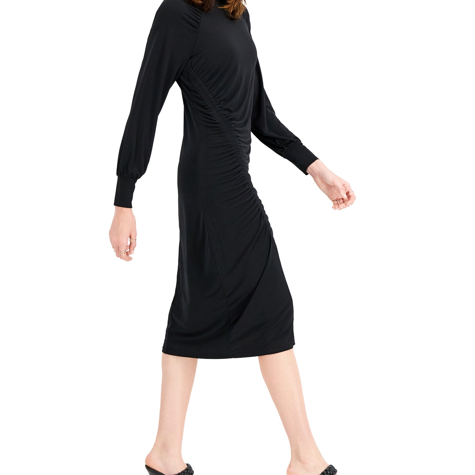INC International Concepts Women Mock Neck Ruched Dress
