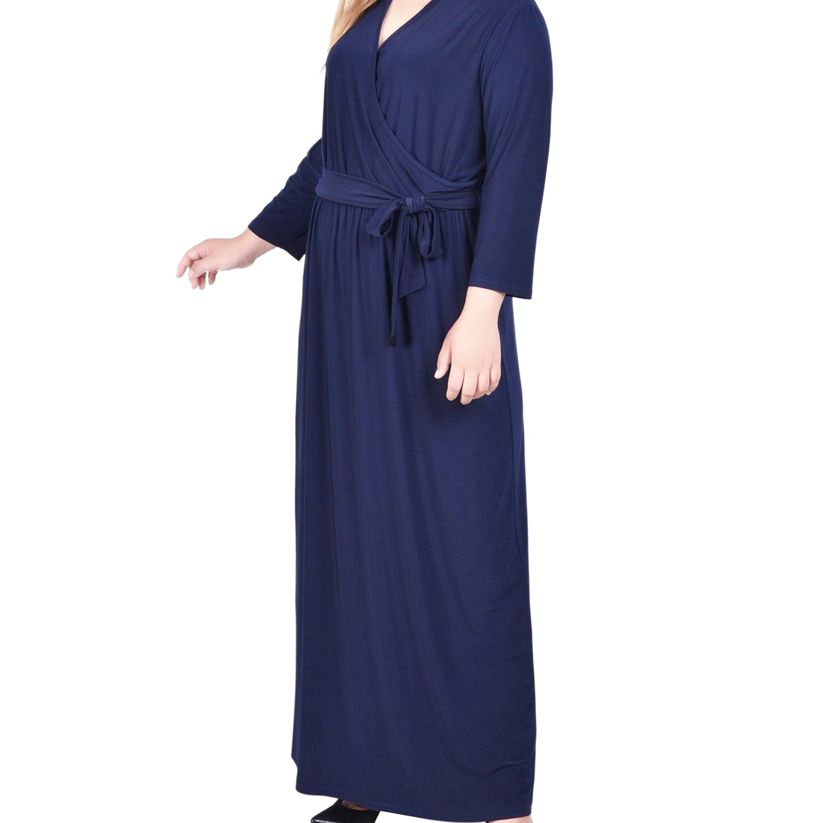 NY Collection Women Plus Faux Wrap Maxi Dress Navy