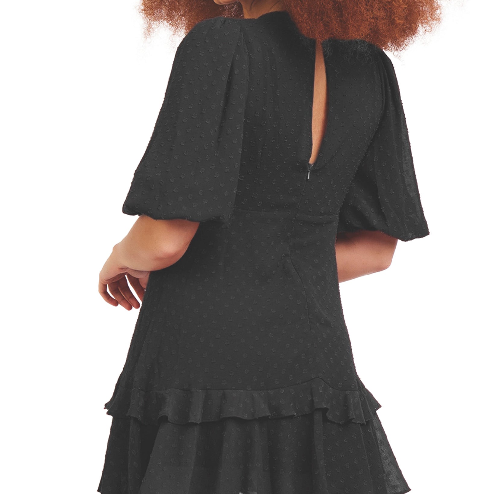 Black Tape Women Clip Dot Ruffled Fit & Flare Dress