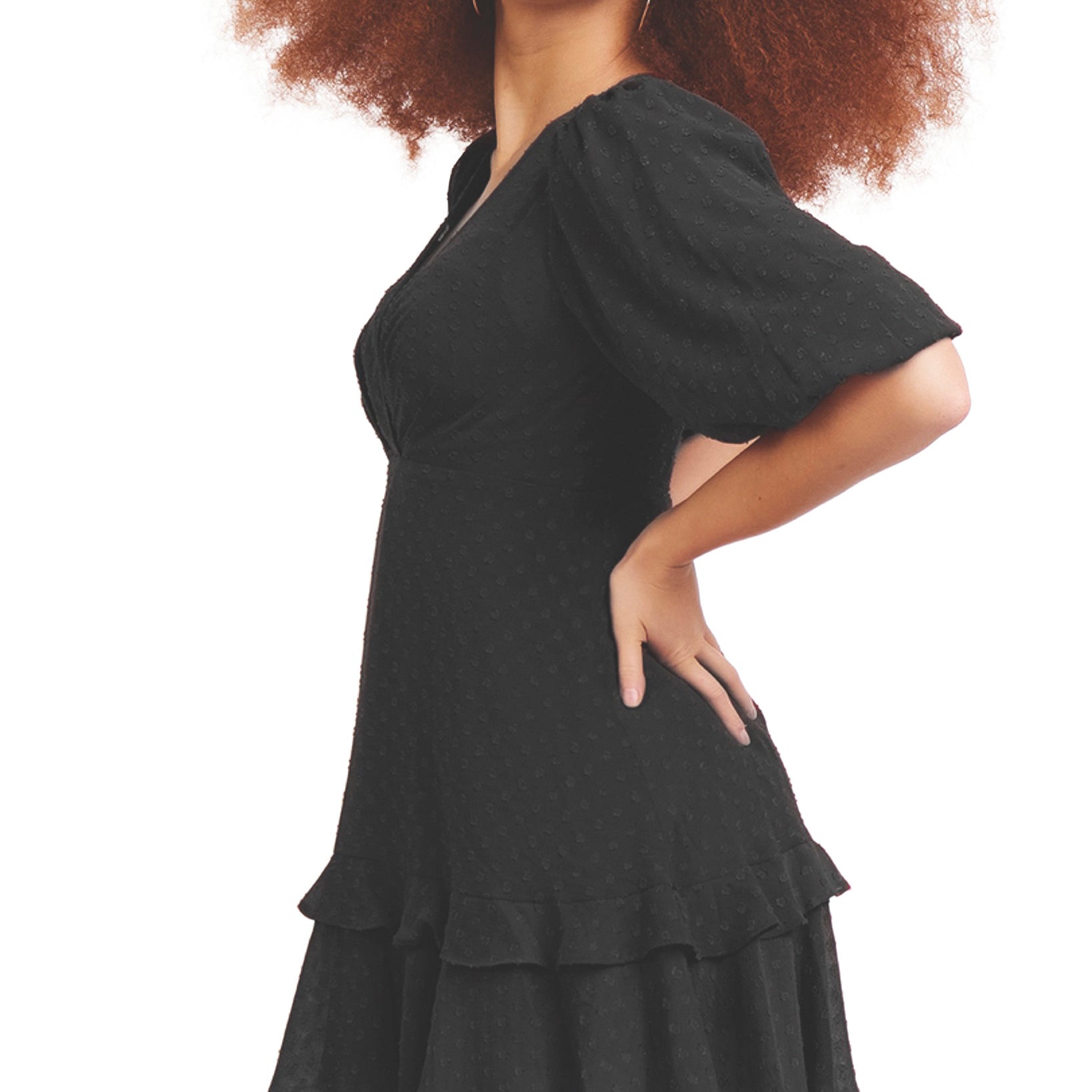 Black Tape Women Clip Dot Ruffled Fit & Flare Dress