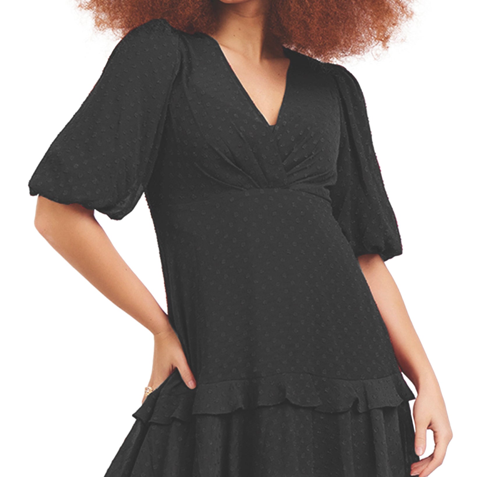 Black Tape Women Clip Dot Ruffled Fit & Flare Dress
