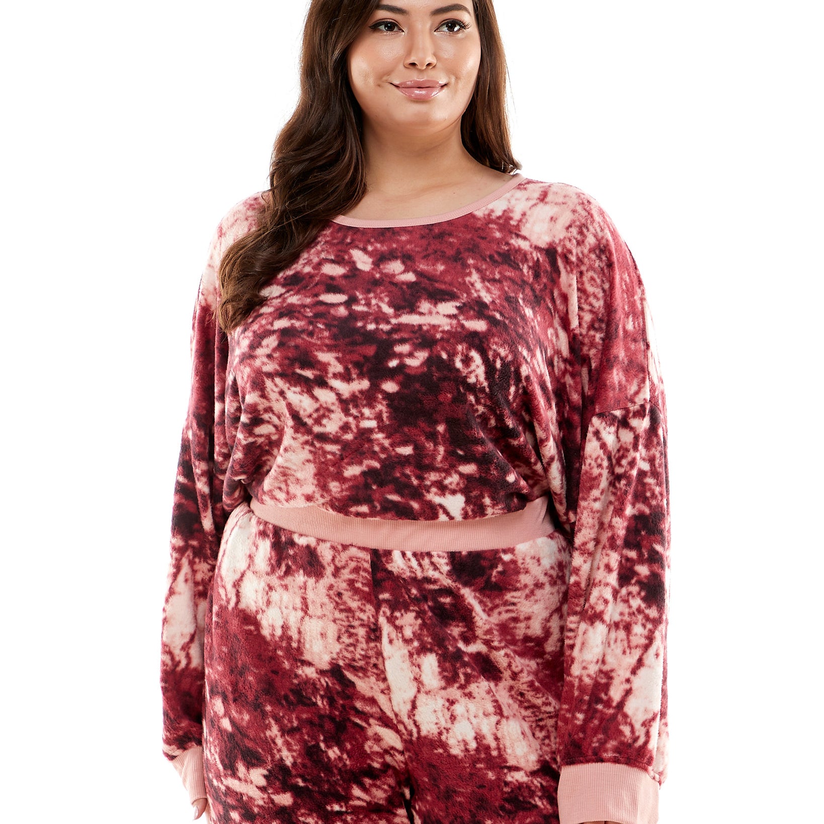 Derek Heart Women Plus Trendy Twisted Back Sweatshirt Egret Rose