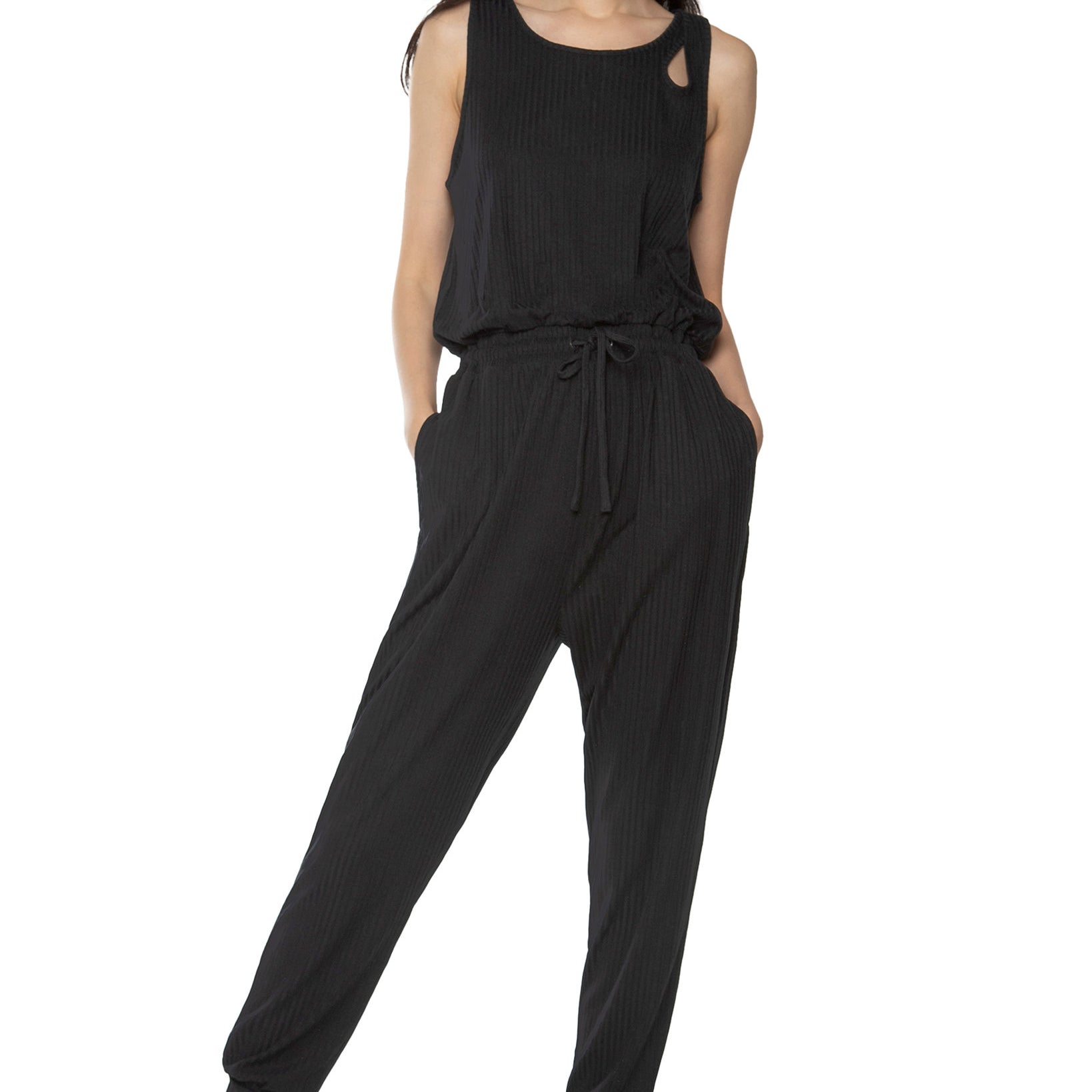 Black Tape Women Cutout Jogger Jumpsuit Black