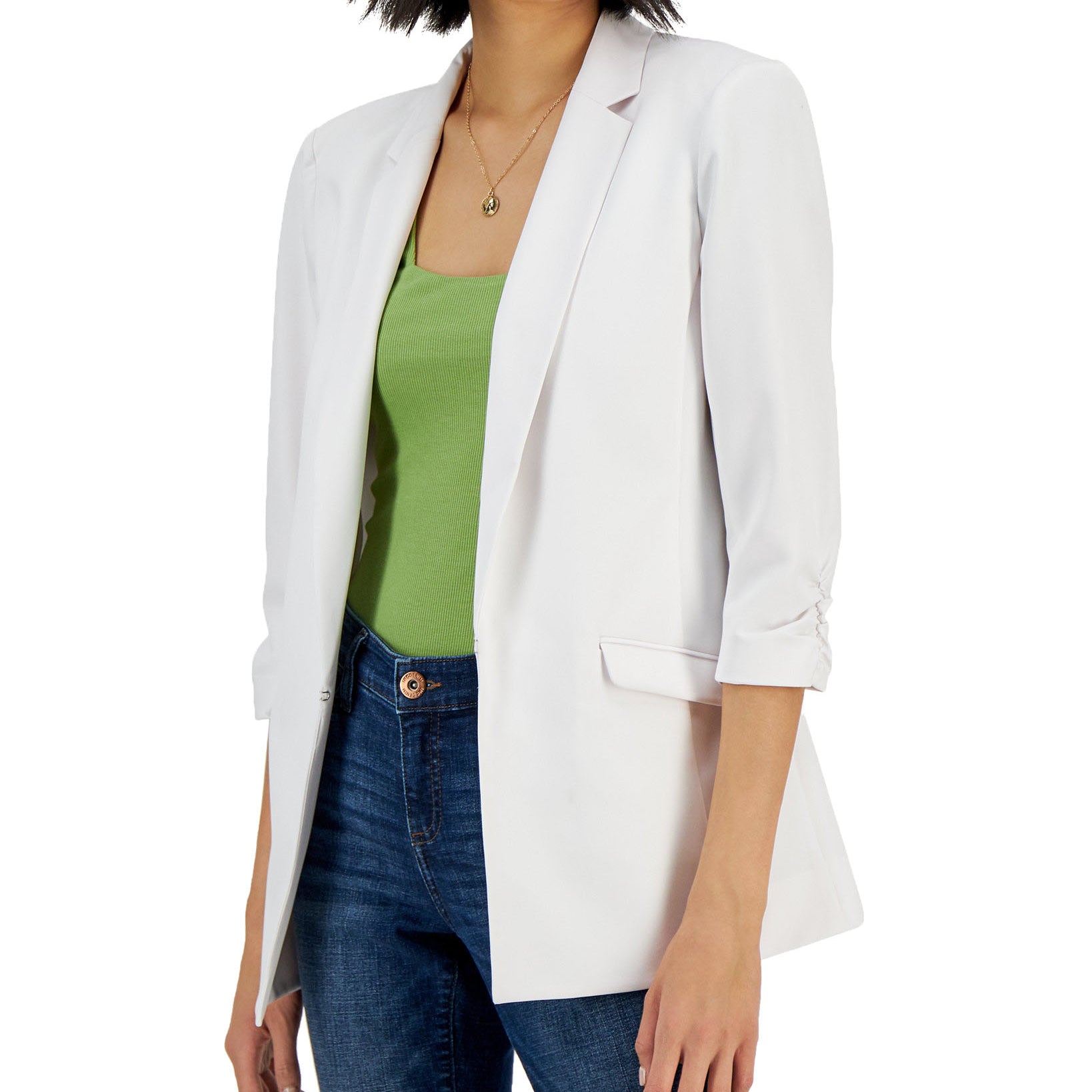INC International Concepts Women Menswear Blazer Bright White