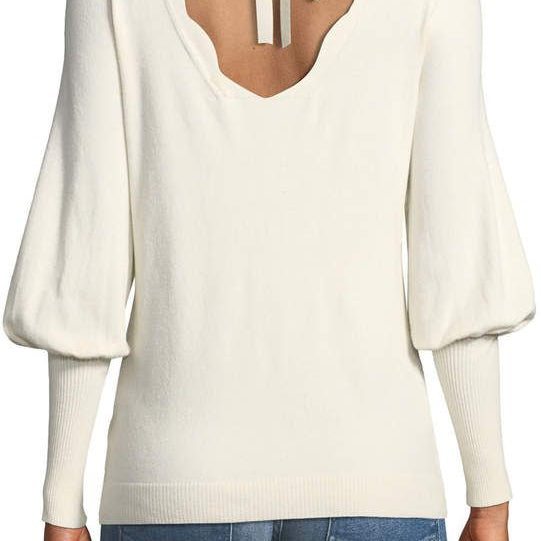 Love Scarlett Women Scalloped Neck Puffy Sleeve Sweater