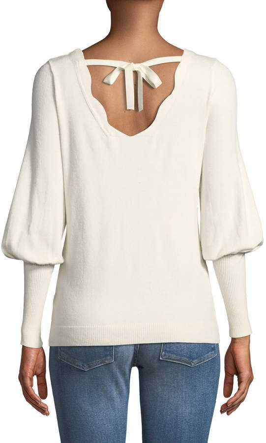 Love Scarlett Women Scalloped Neck Puffy Sleeve Sweater
