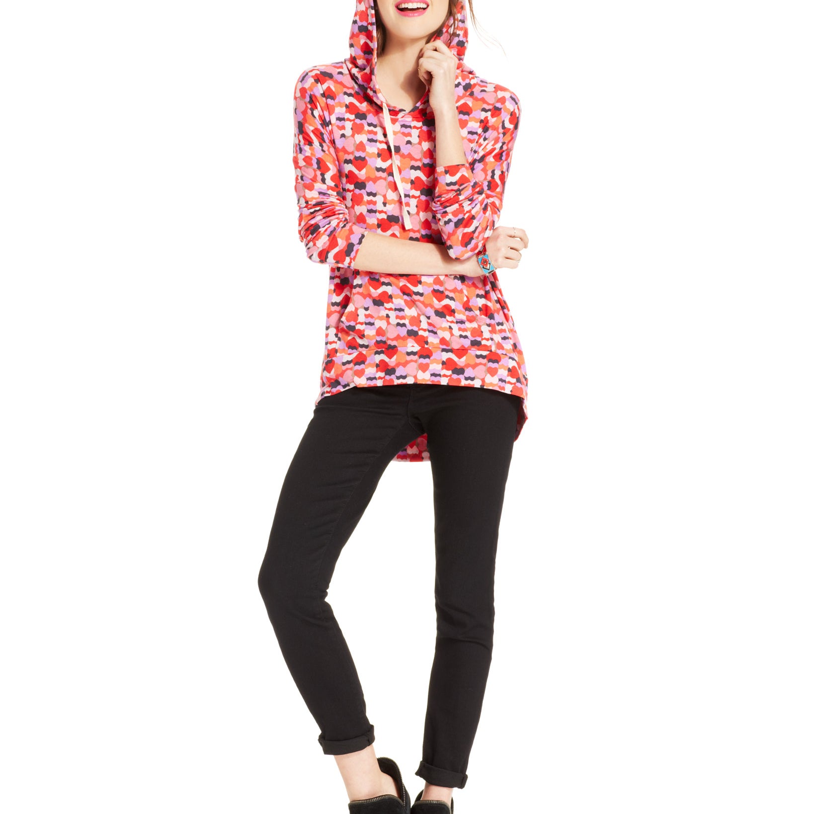 American Rag Women Printed Hoodie Valentines Day Ditsy